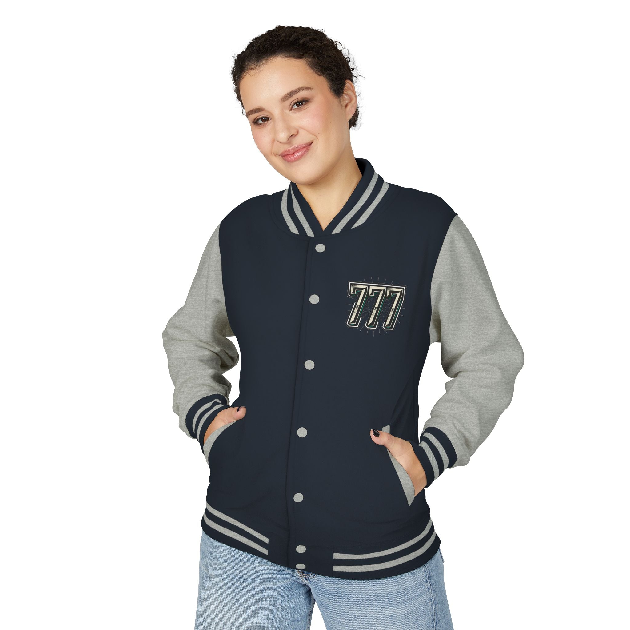 777 Emblem Letterman Jacket | Red White Varsity