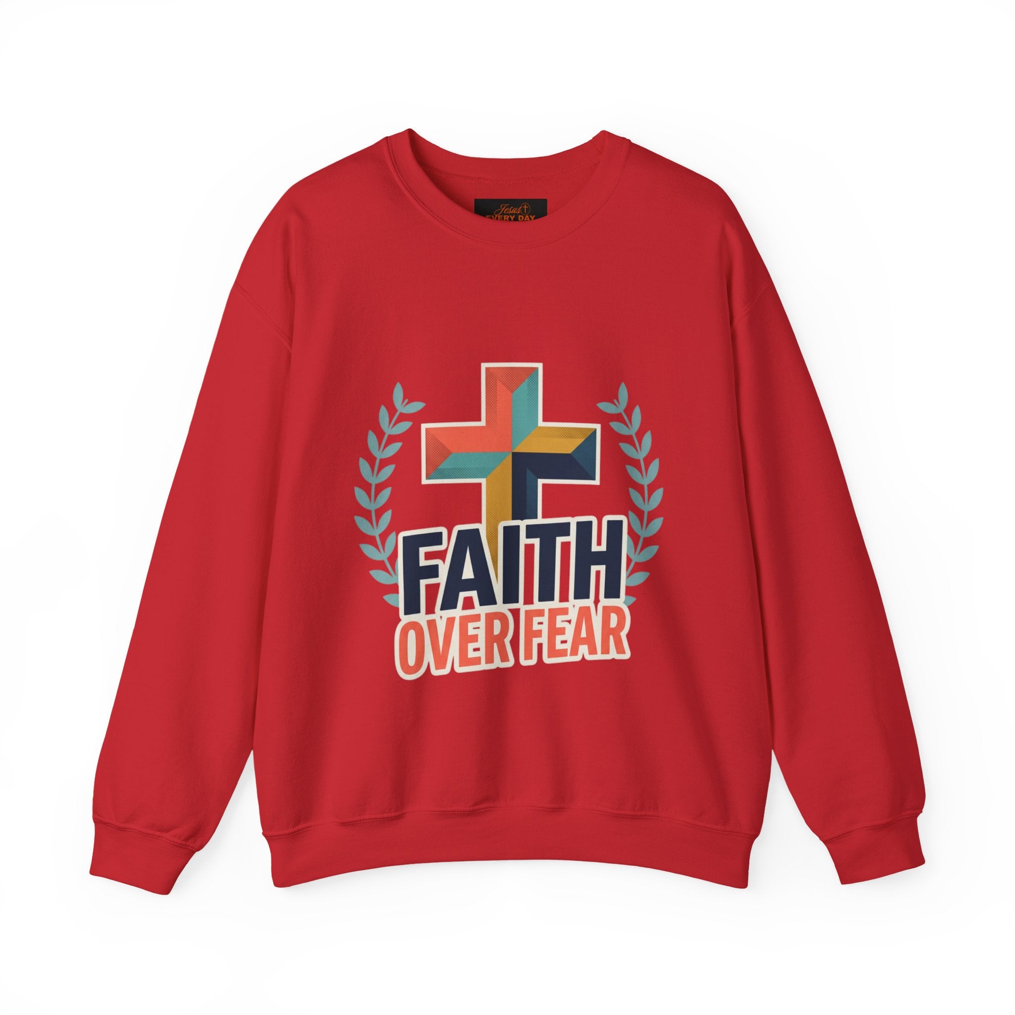 Faith Over Fear Crewneck Sweatshirt — Christian Cross Inspirational Pullover