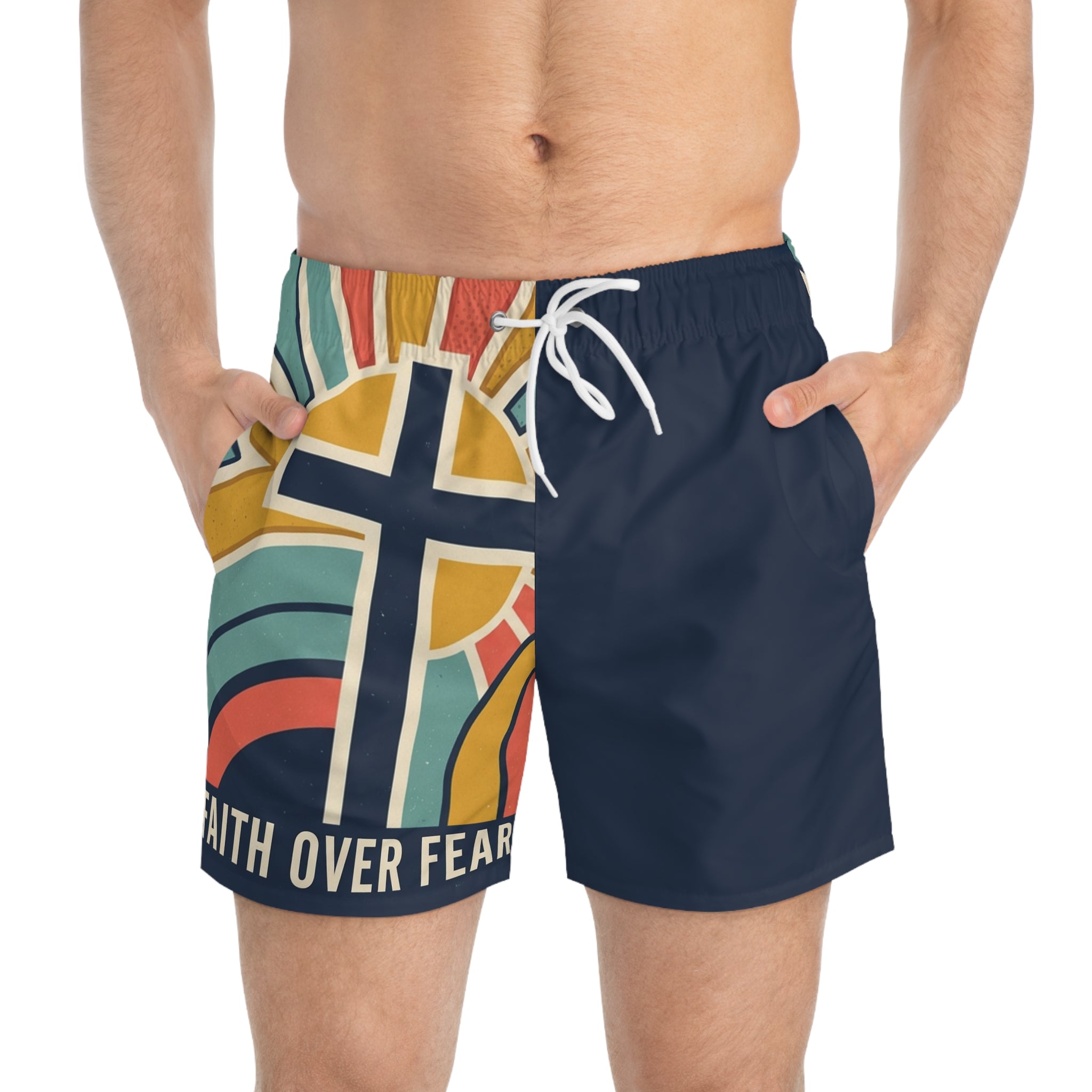 Faith over fear— Navy Retro Cross Beach Shorts