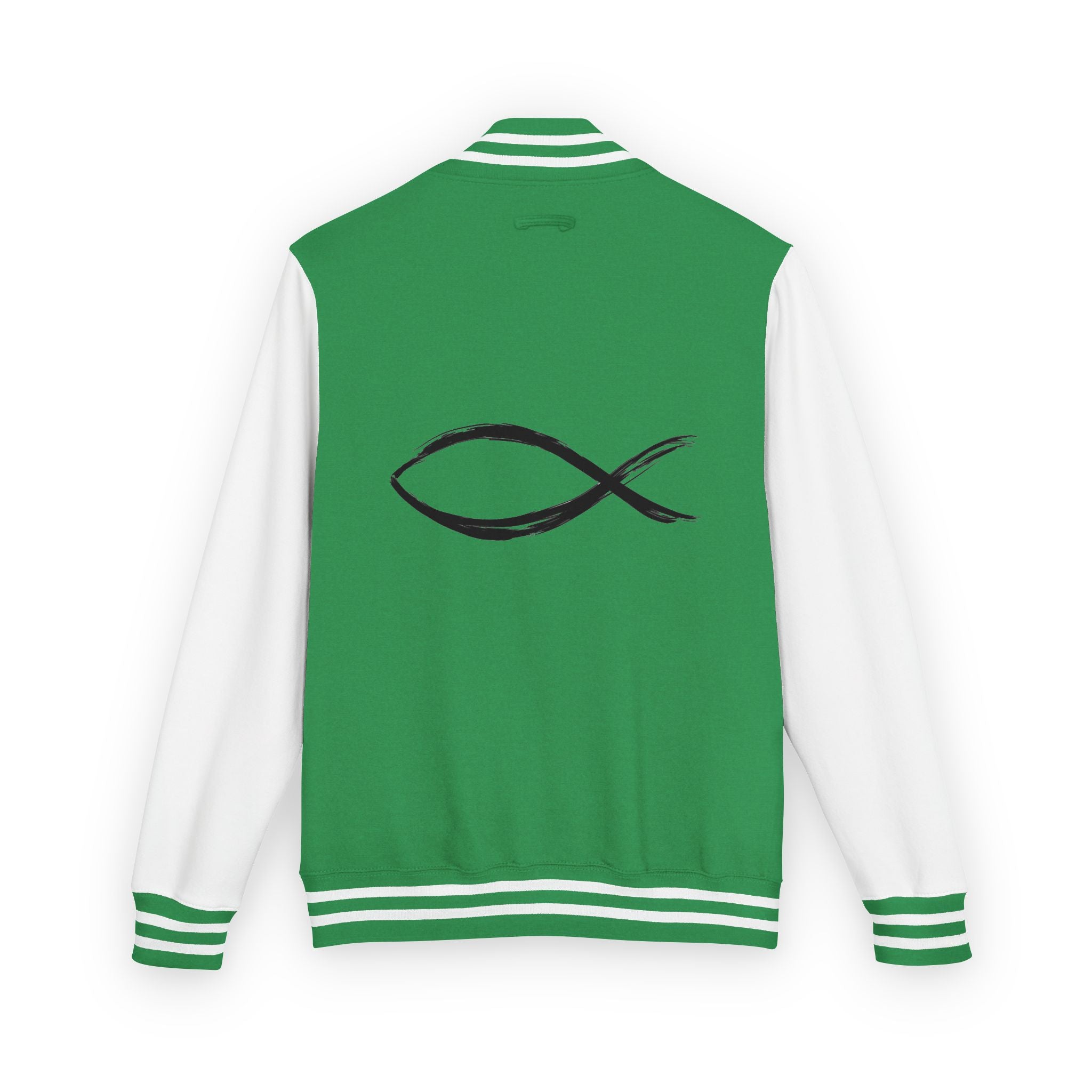 Christian Fish Symbol Emblem Letterman Jacket | Red White Varsity