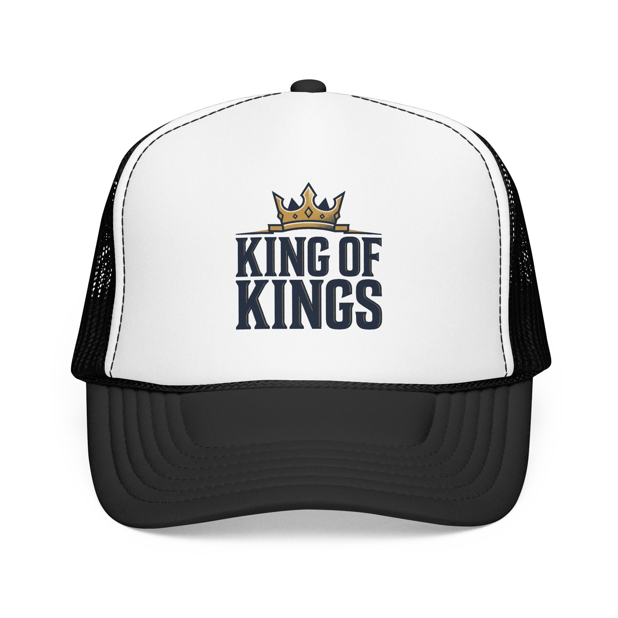 King of Kings Trucker Hat – Foam Mesh Baseball Cap with Gold Crown Design