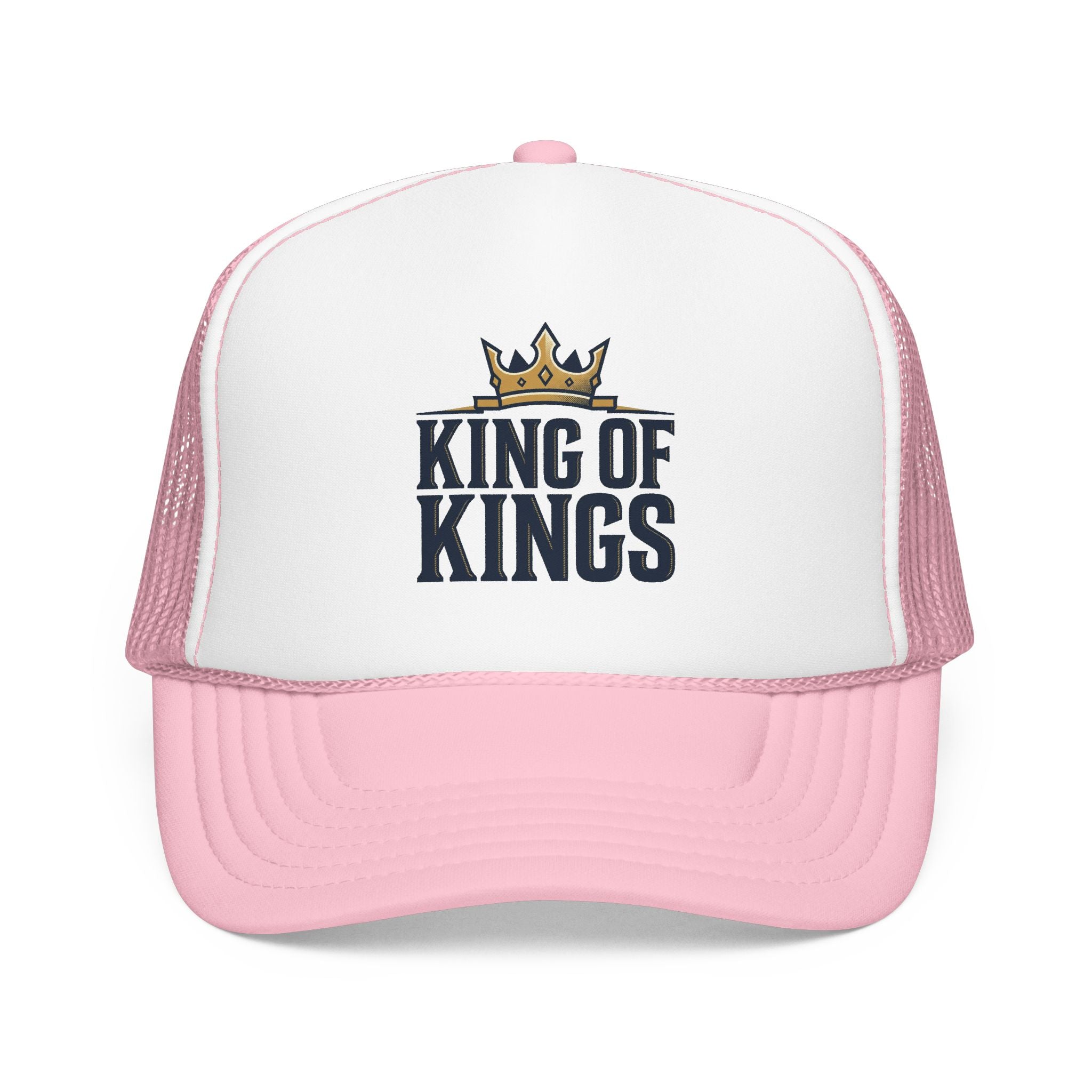 King of Kings Trucker Hat – Foam Mesh Baseball Cap with Gold Crown Design