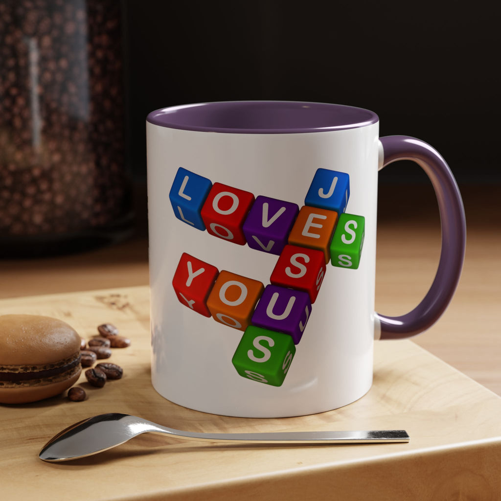 Colorful Letter Blocks 'Jesus Loves You' Mug | Accent Coffee Mug