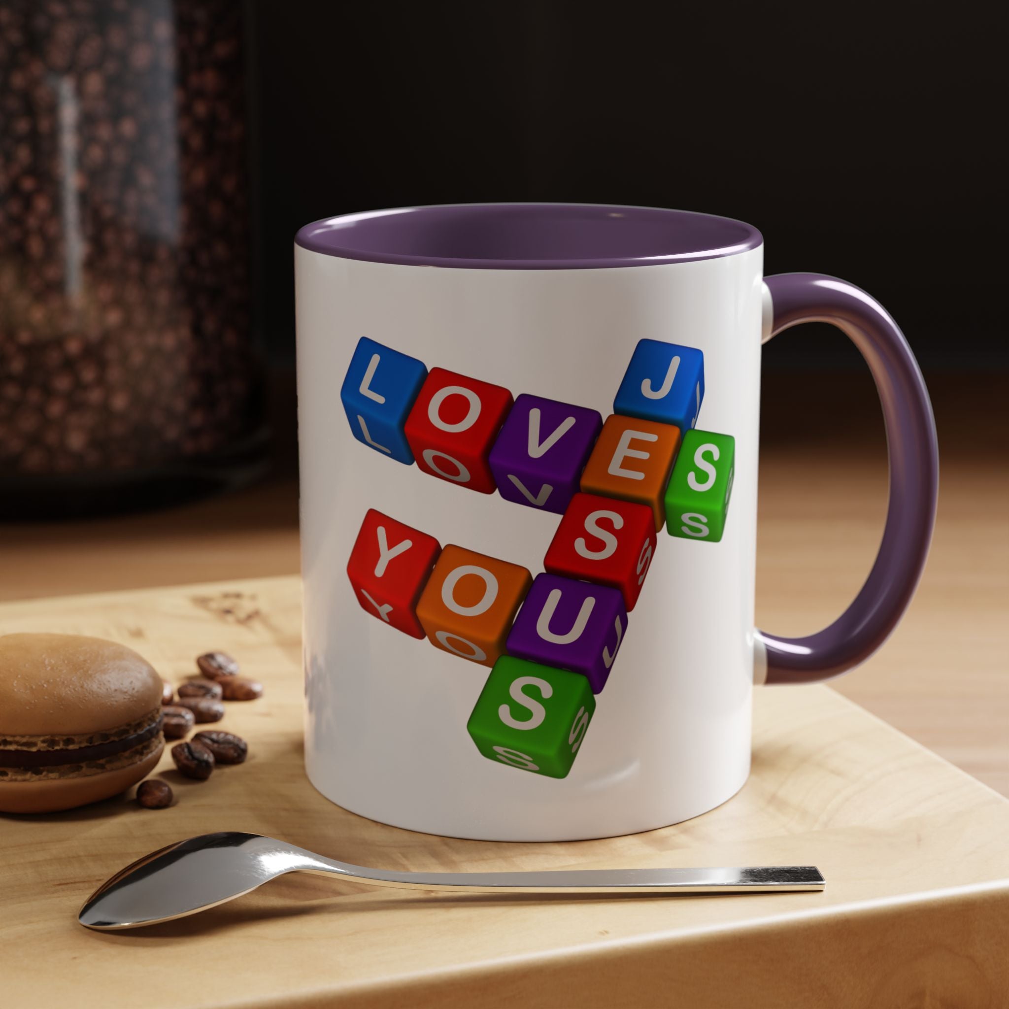Colorful Letter Blocks 'Jesus Loves You' Mug | Accent Coffee Mug