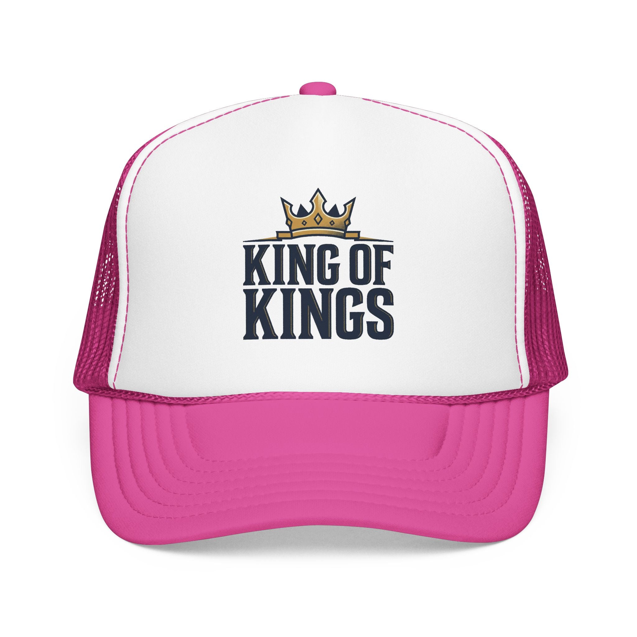 King of Kings Trucker Hat – Foam Mesh Baseball Cap with Gold Crown Design