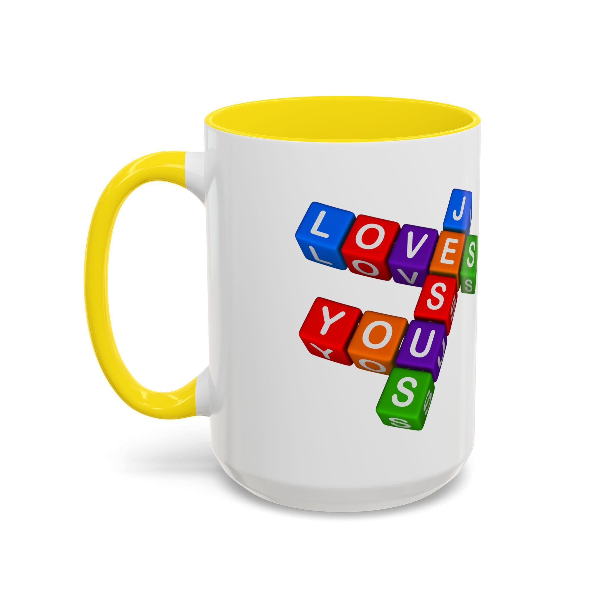Colorful Letter Blocks 'Jesus Loves You' Mug | Accent Coffee Mug