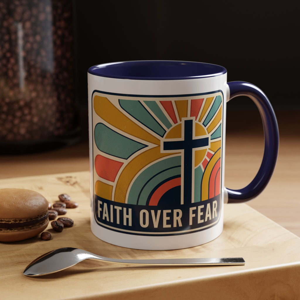 Faith over fear Retro Script Mug | Accent Coffee Mug