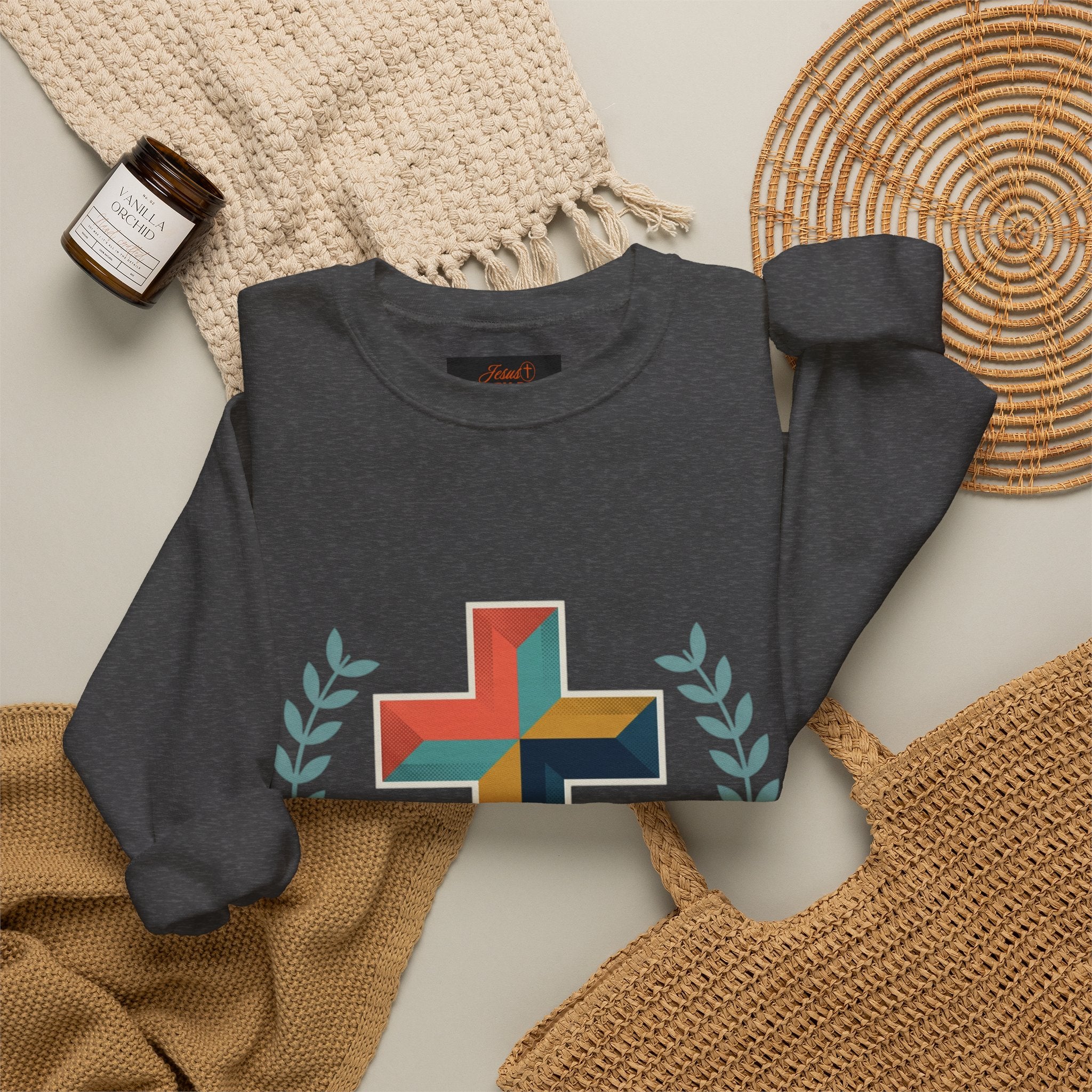 Faith Over Fear Crewneck Sweatshirt — Christian Cross Inspirational Pullover