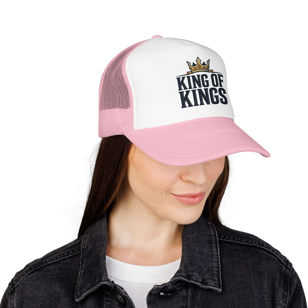 King of Kings Trucker Hat – Foam Mesh Baseball Cap with Gold Crown Design