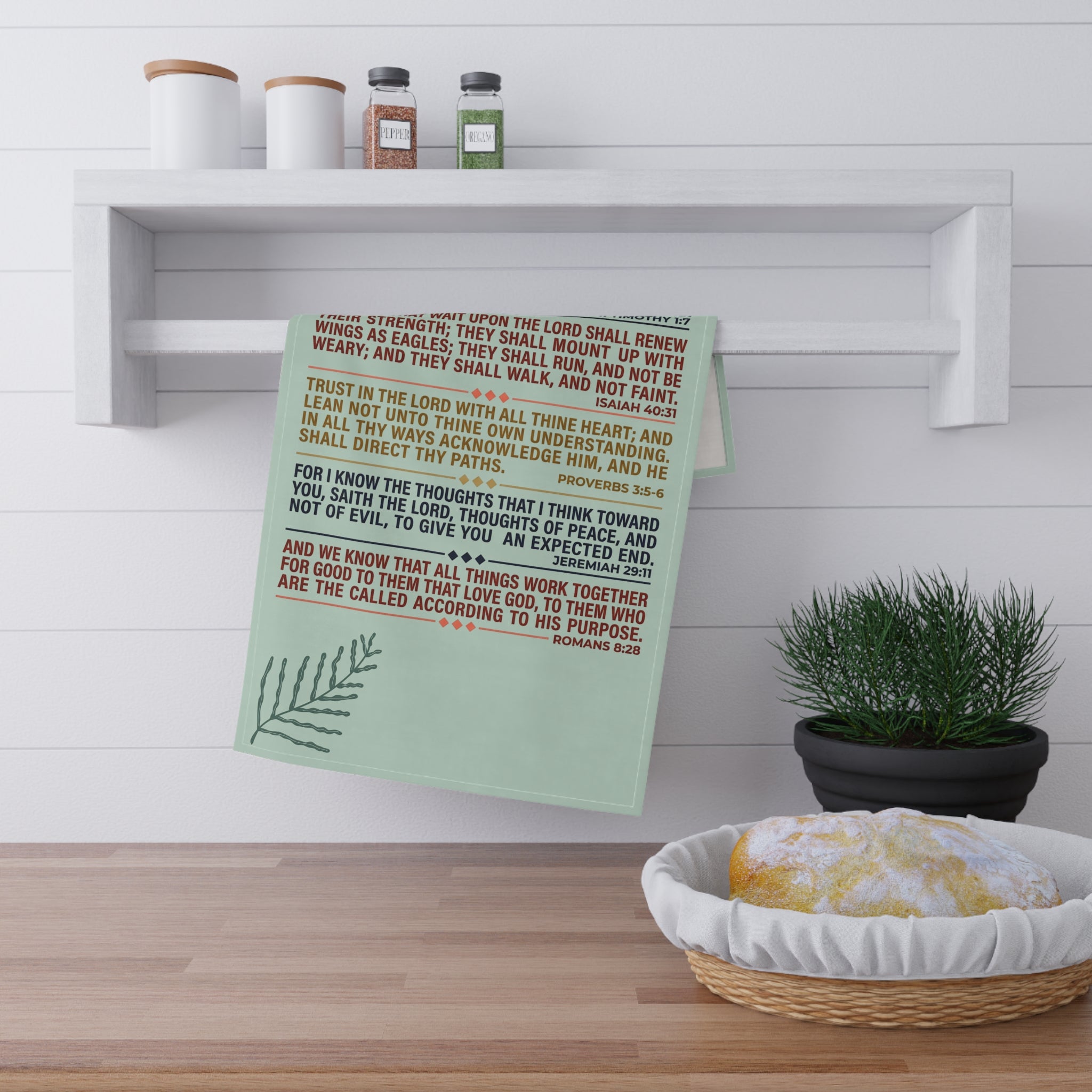 Bible Verse Typography Tea Towel | Christian Scripture Kitchen Towel