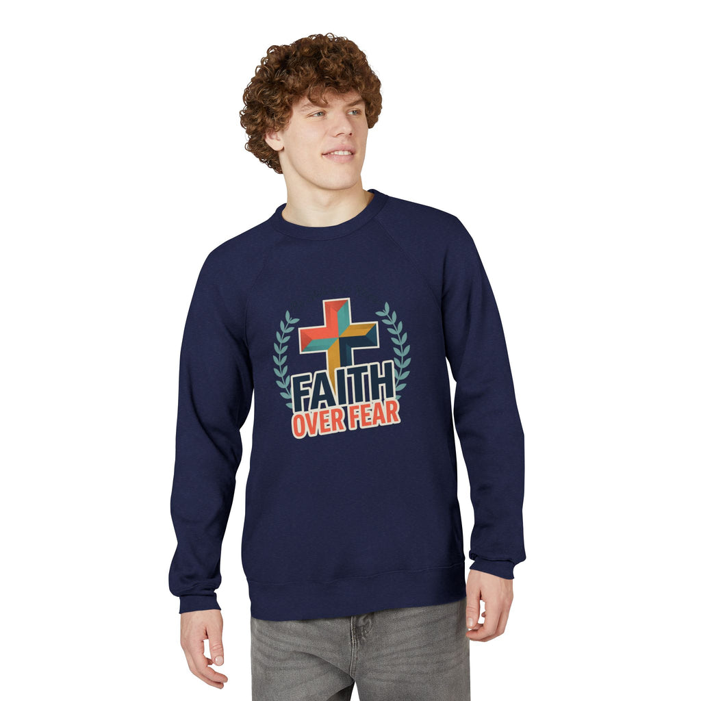 Faith Over Fear Sweatshirt — Christian Cross Raglan Pullover