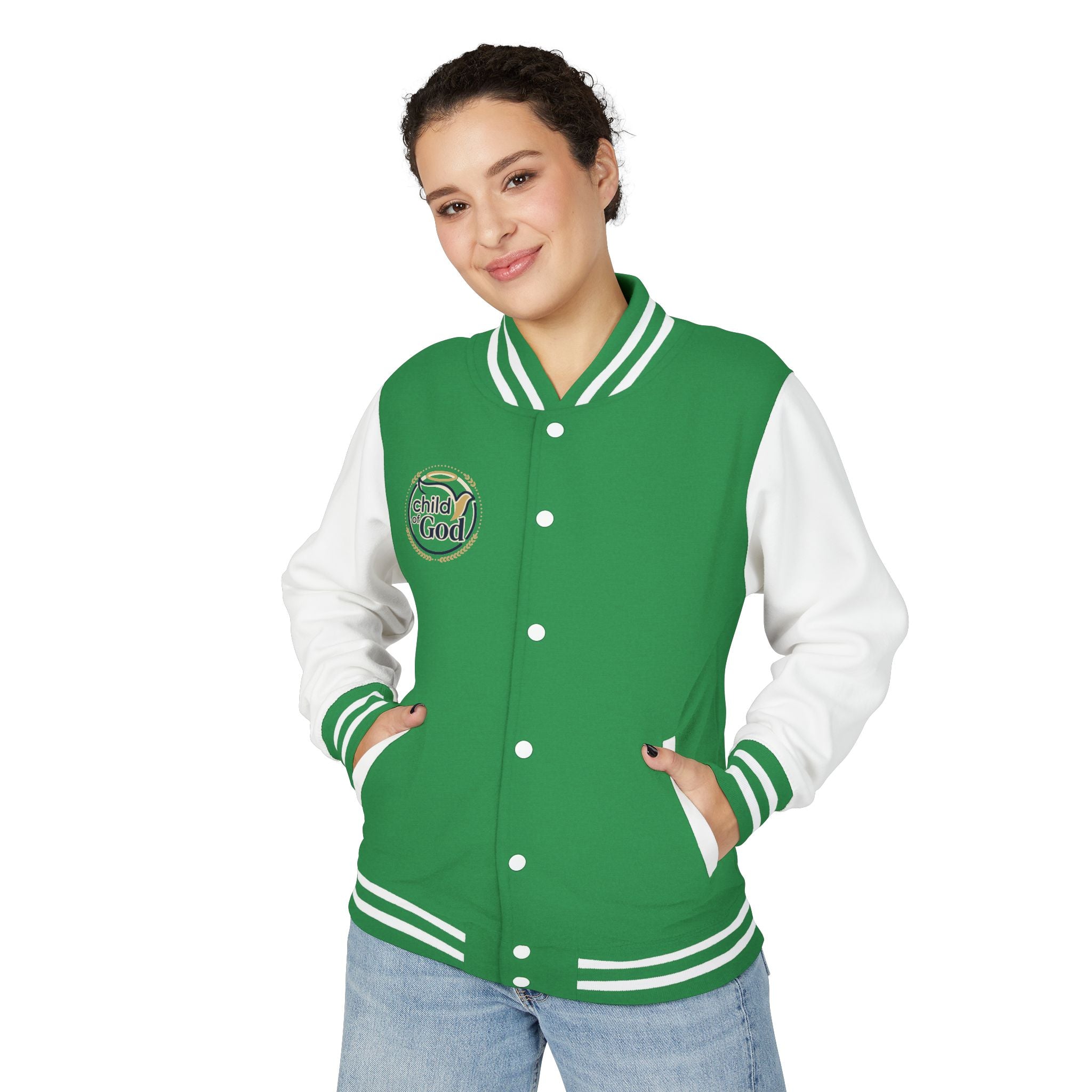 Child of God Emblem Letterman Jacket | Red White Varsity