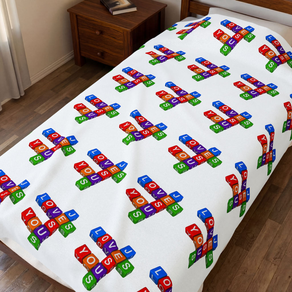 Jesus Loves You Velveteen Blanket | Monochrome Religious Throw