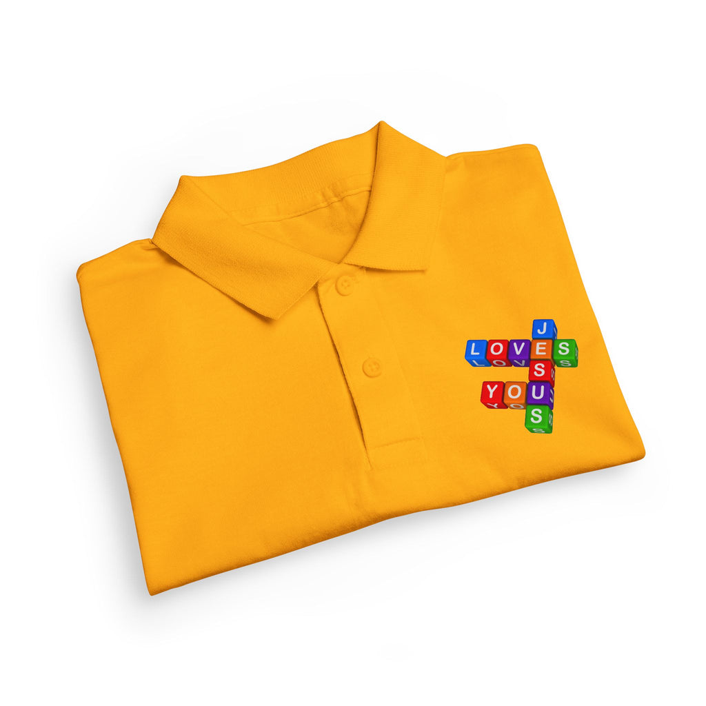 Jesus Loves You cross block design Youth Polo