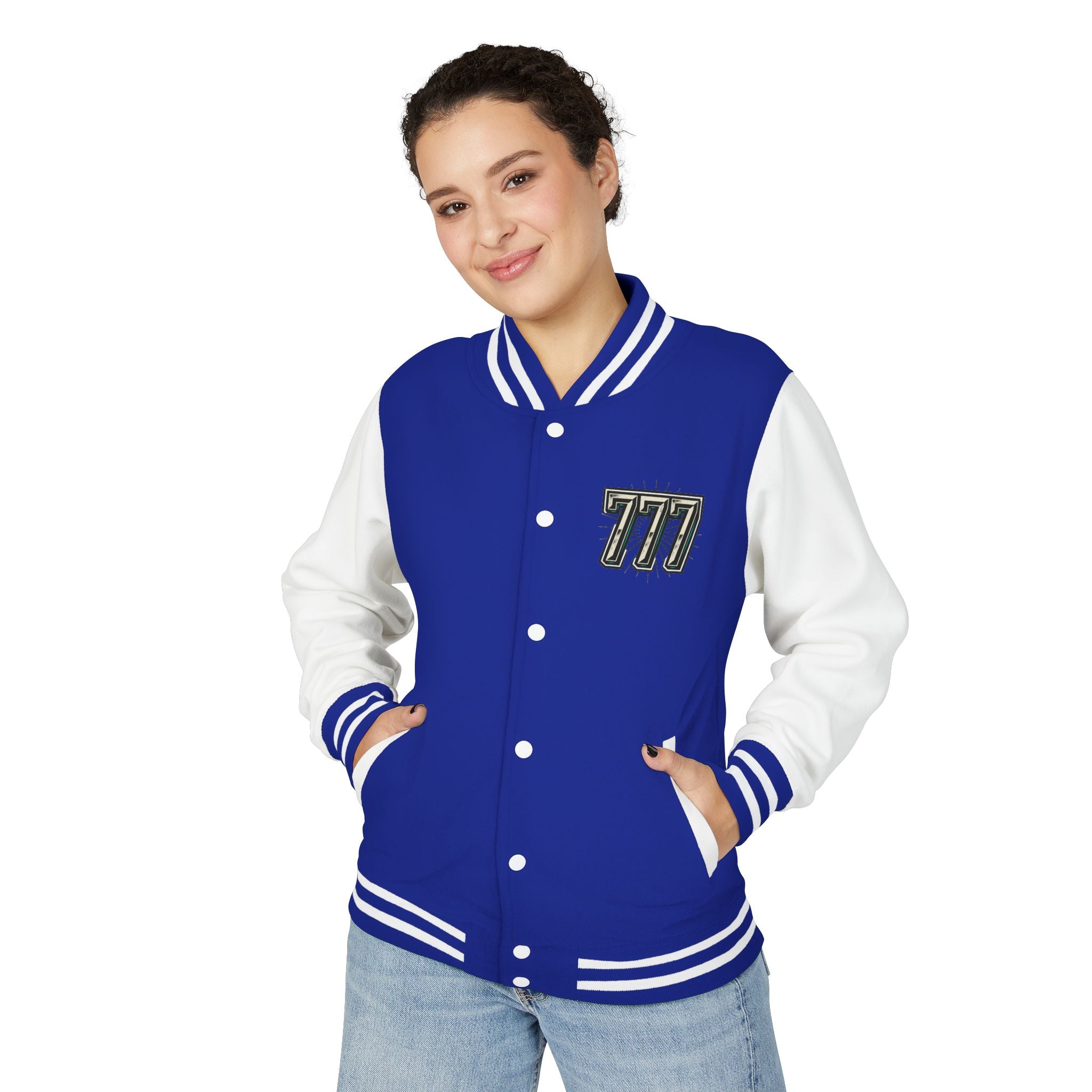 777 Emblem Letterman Jacket | Red White Varsity
