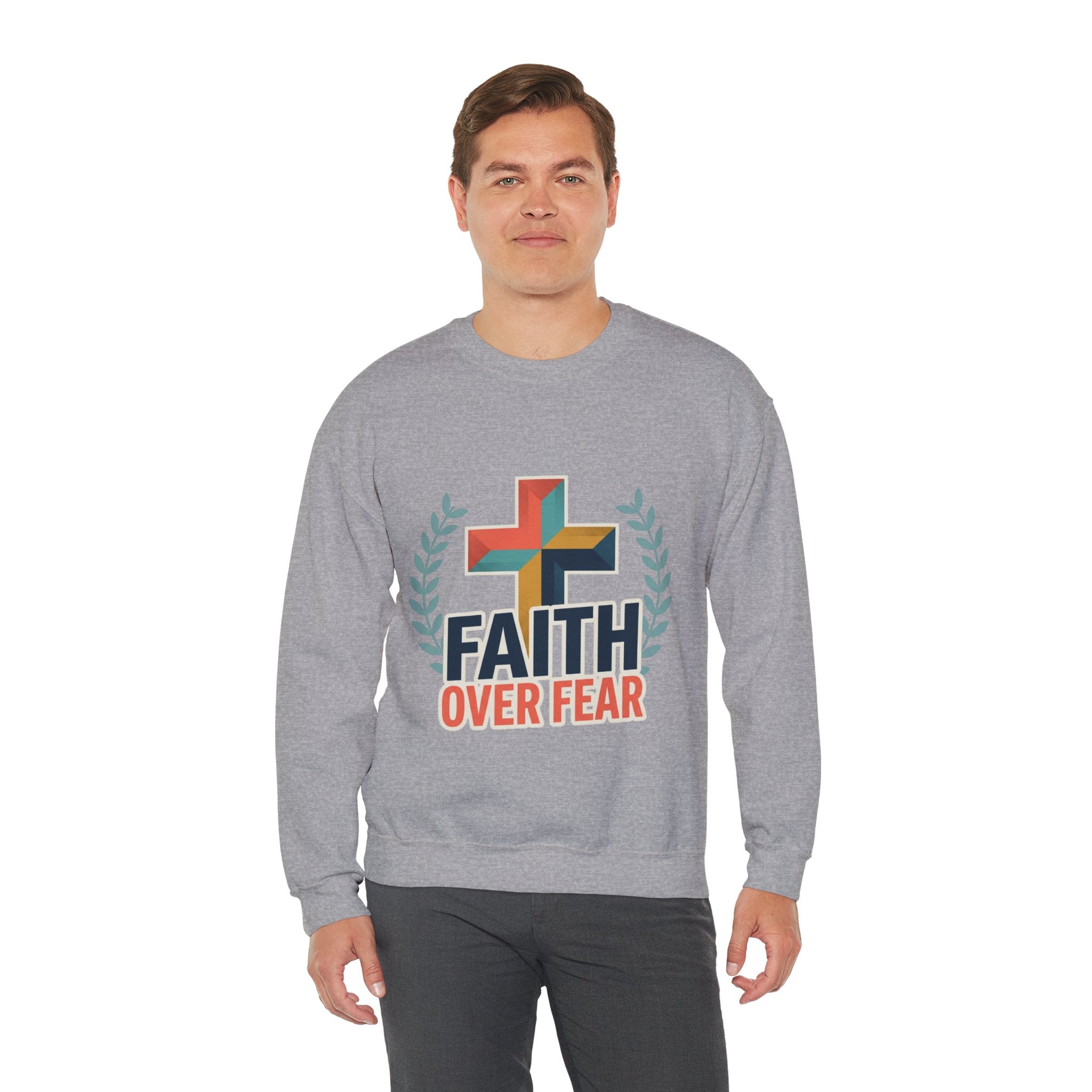 Faith Over Fear Crewneck Sweatshirt — Christian Cross Inspirational Pullover