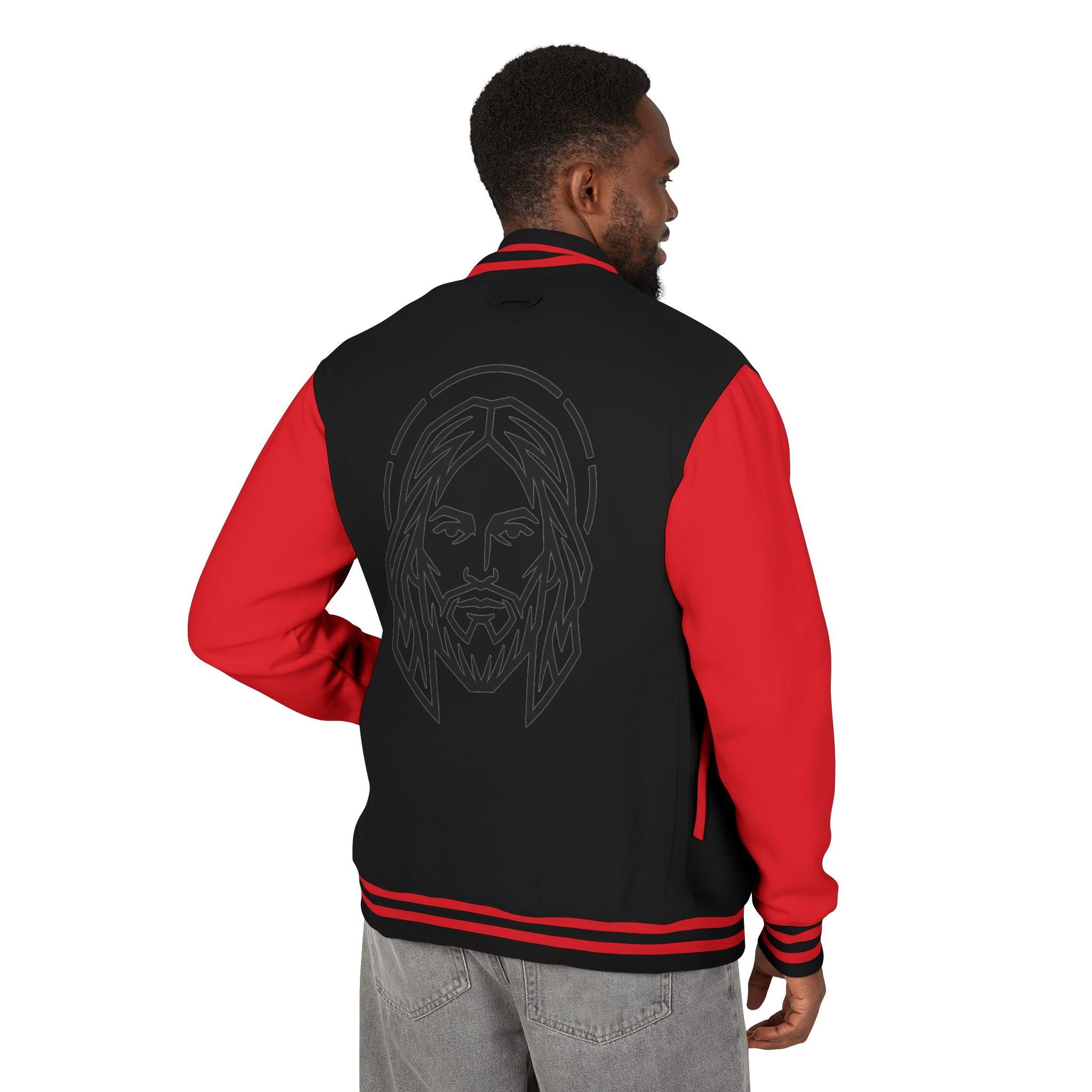 Christ Emblem Letterman Jacket | Red White Varsity