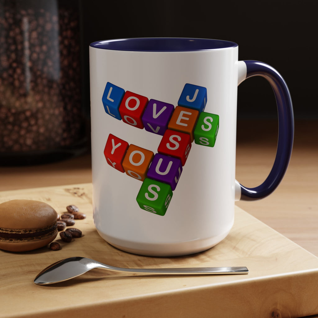 Colorful Letter Blocks 'Jesus Loves You' Mug | Accent Coffee Mug