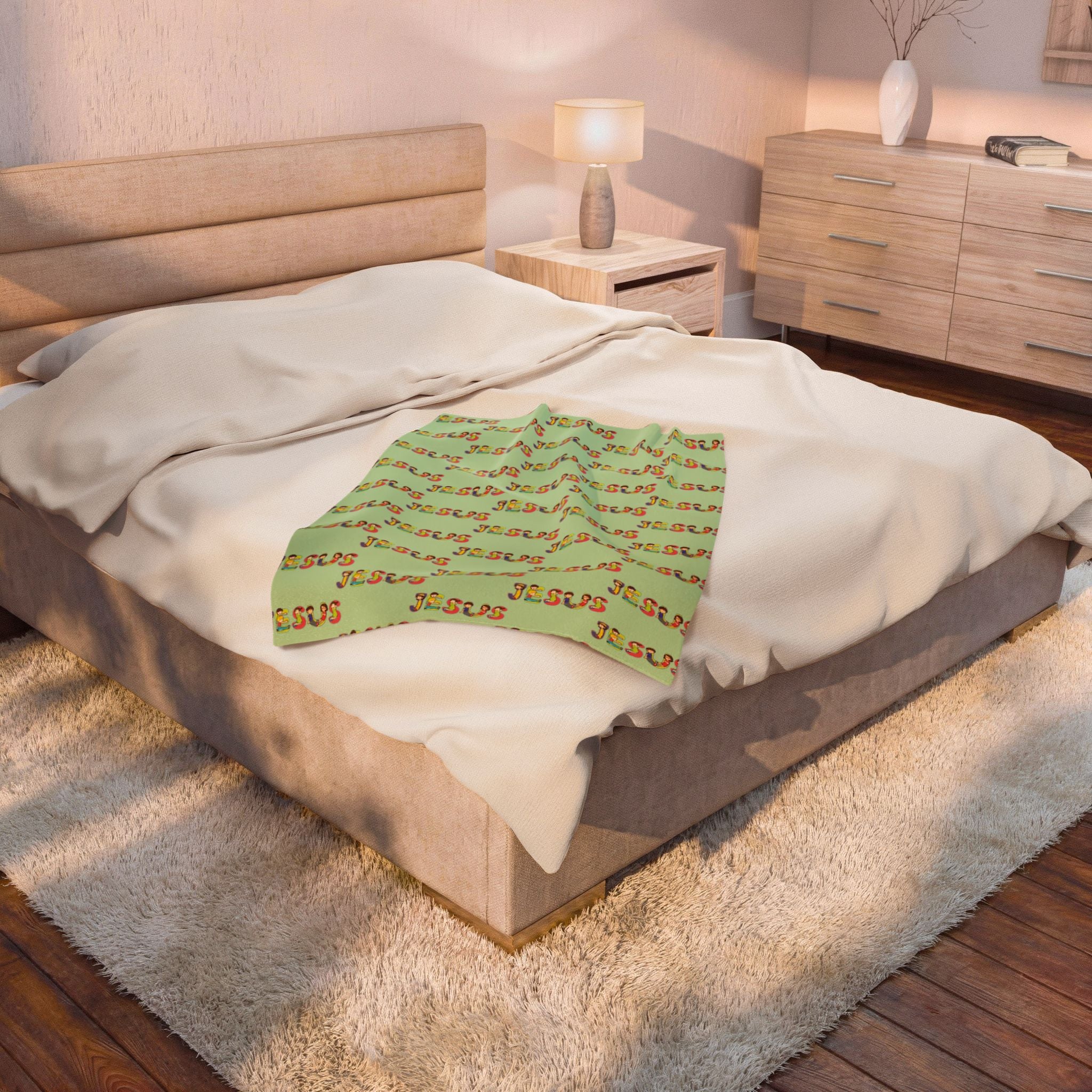 Jesus Velveteen Blanket | Monochrome Religious Throw