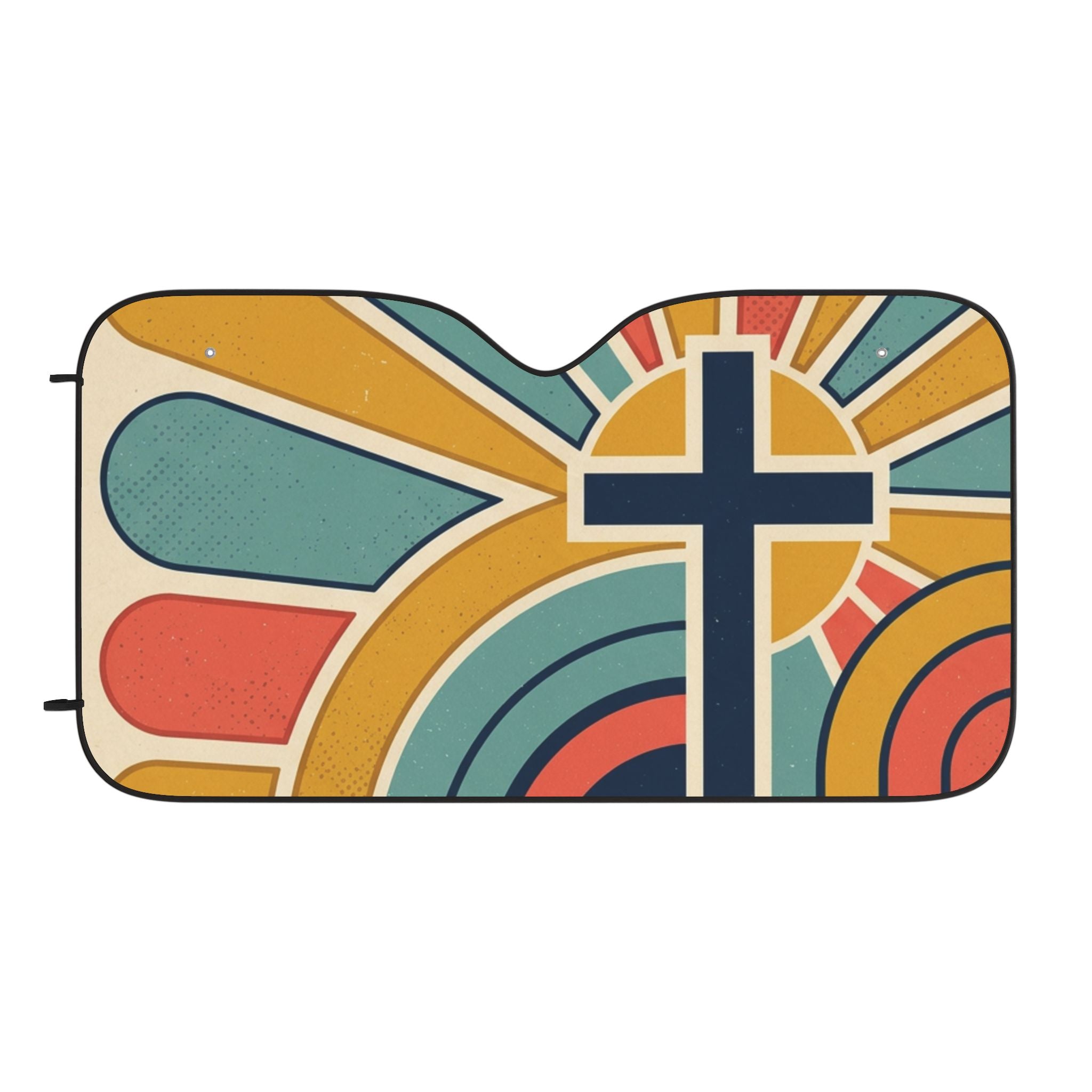 Retro Christian Cross Sunburst Car Sun Shade | Auto Windshield Cover