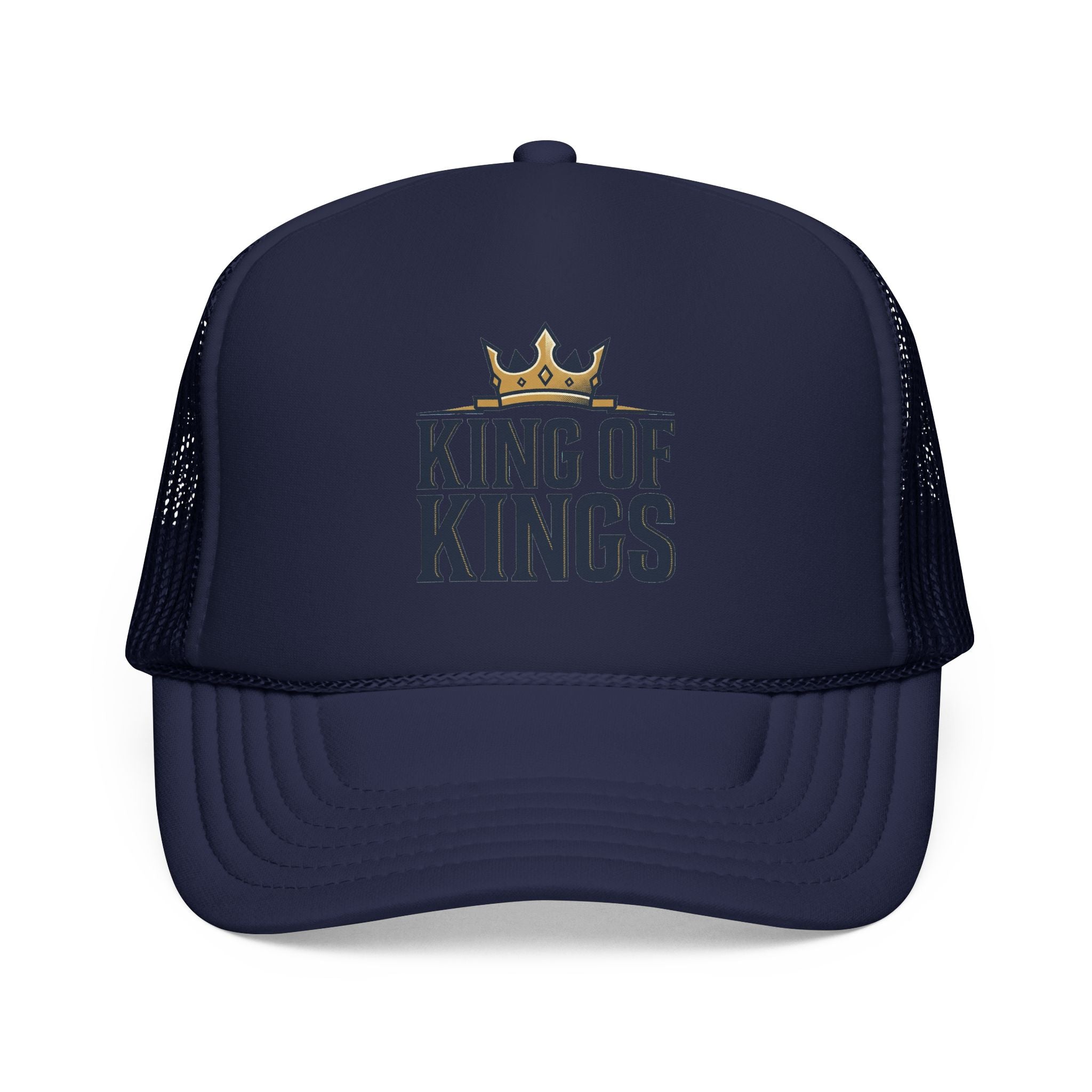 King of Kings Trucker Hat – Foam Mesh Baseball Cap with Gold Crown Design