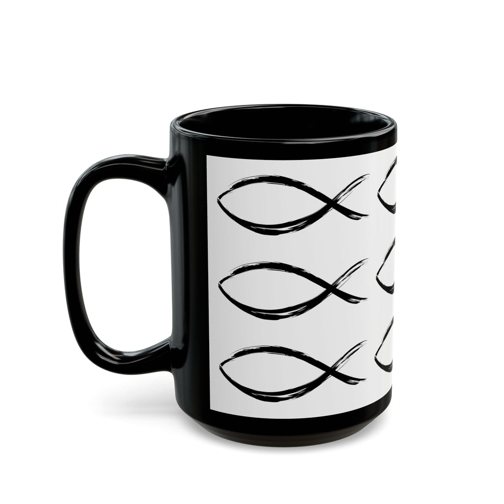 Christian Fish Pattern Mug | Black Ceramic Coffee Mug