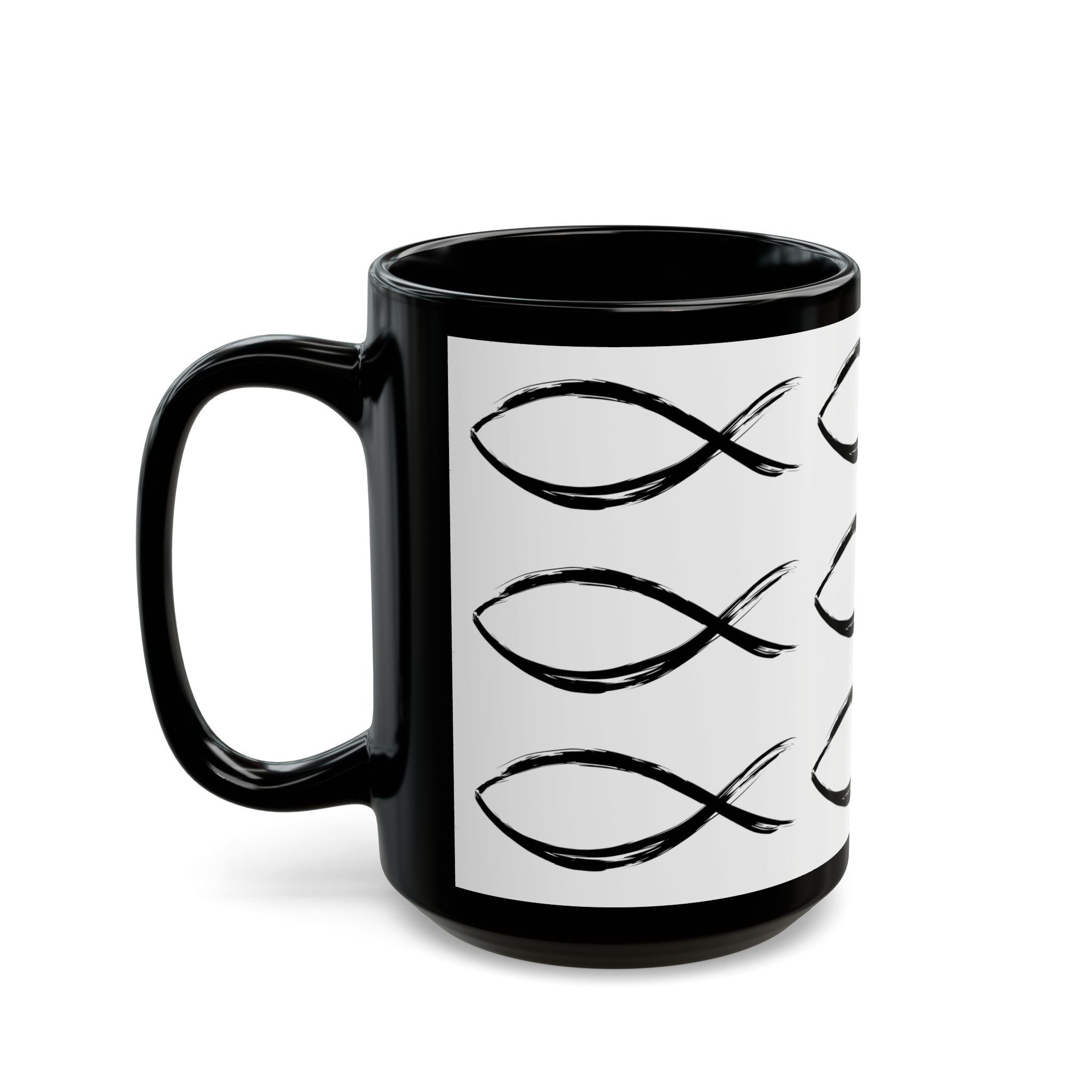 Christian Fish Pattern Mug | Black Ceramic Coffee Mug