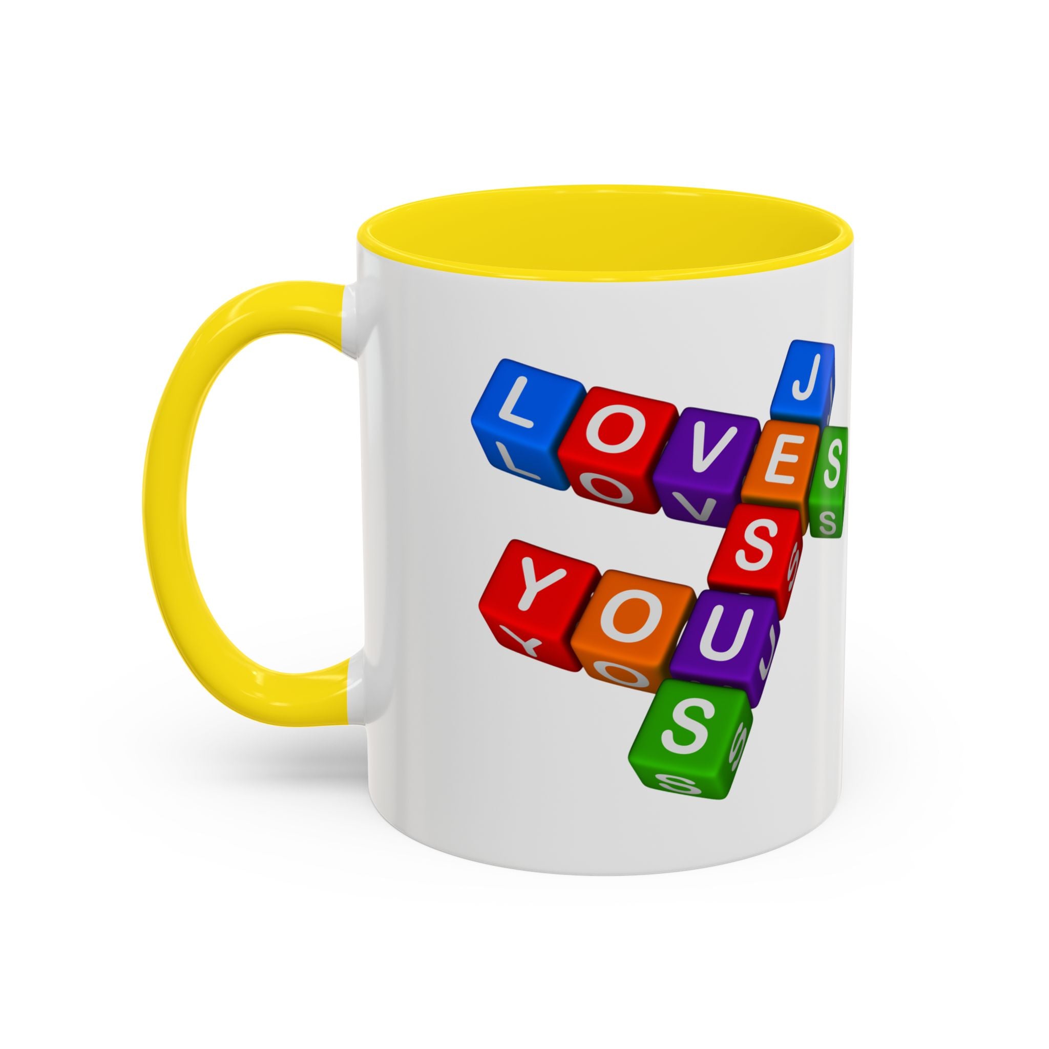 Colorful Letter Blocks 'Jesus Loves You' Mug | Accent Coffee Mug