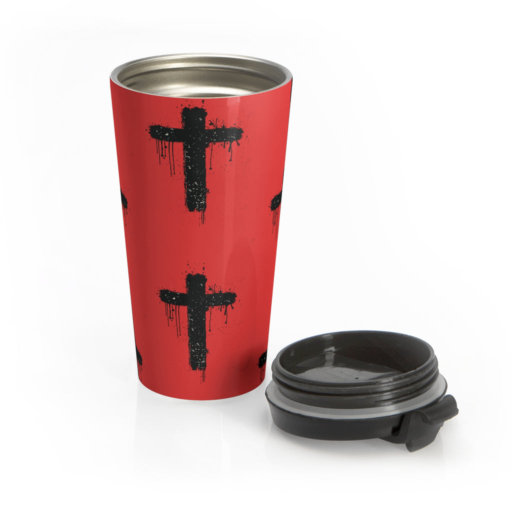Grunge Cross Travel Mug Red| Christian Faith Stainless Steel