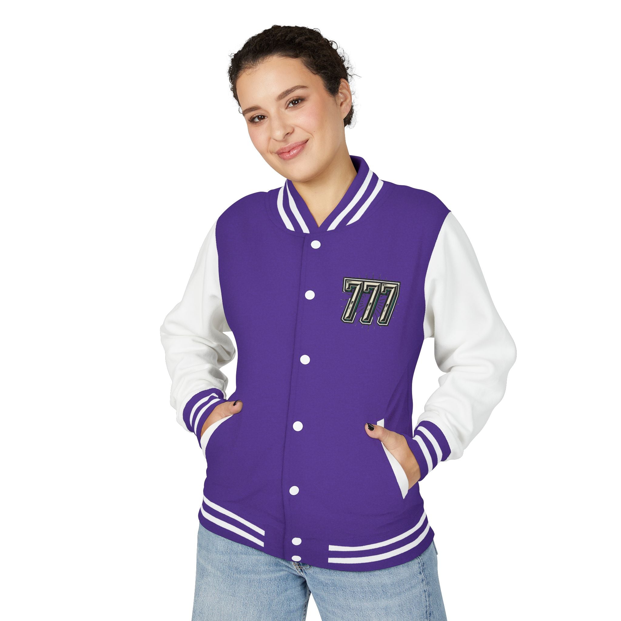 777 Emblem Letterman Jacket | Red White Varsity