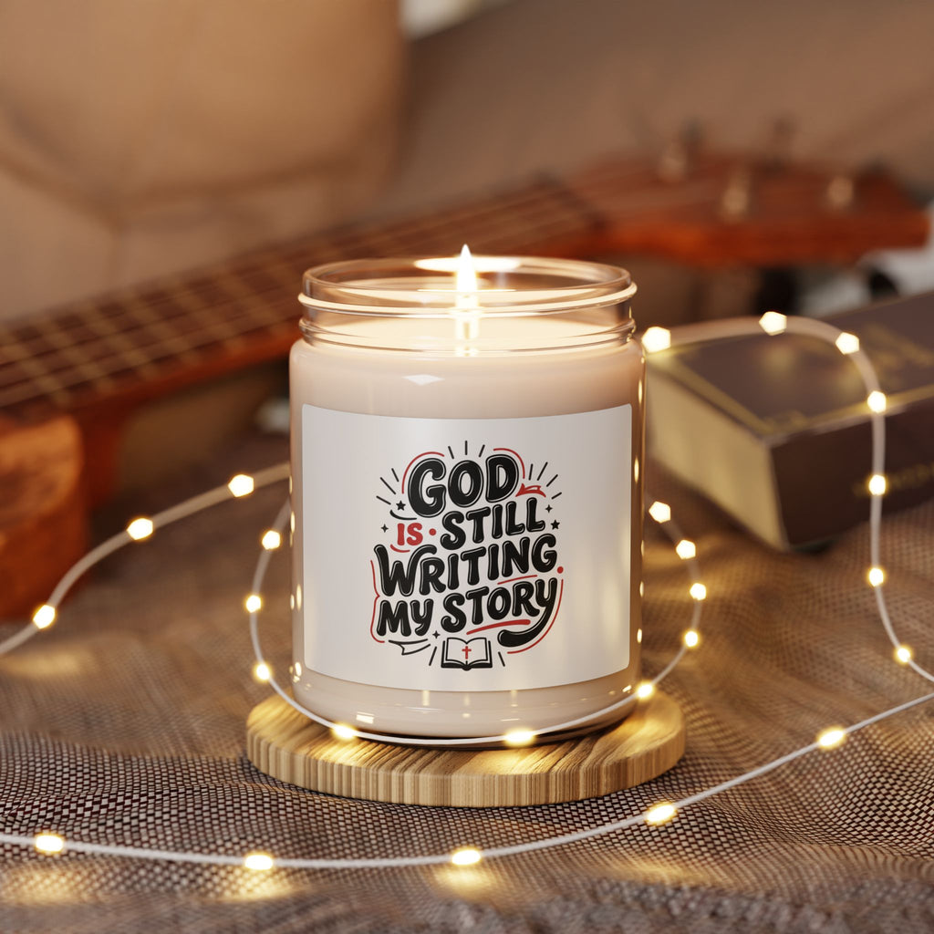 God Is Still Writing My Story Candle | Christian encouragement, pastel groovy scripture