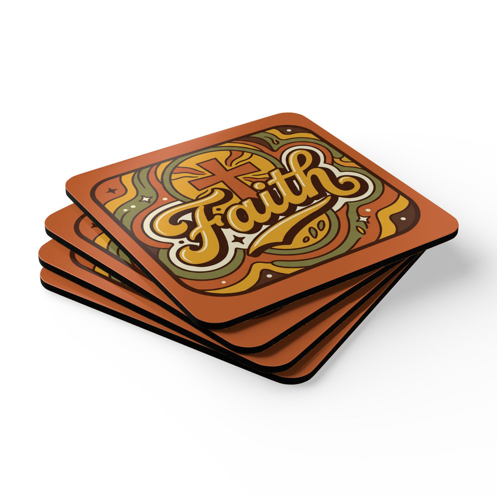 "Faith" Cork Coaster Set – 'Come as You Are' Retro Door & Heart Drink Coasters
