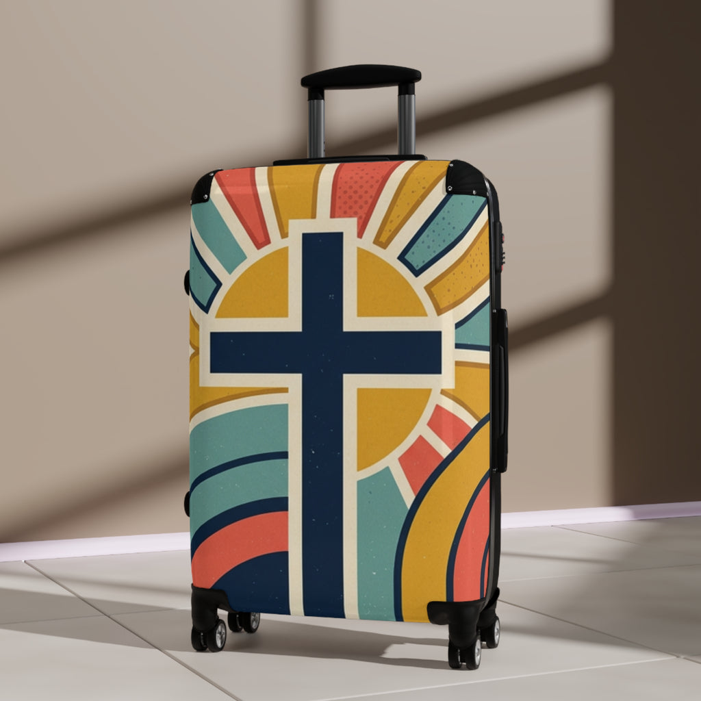 Christian Cross Carry-On Suitcase — Retro Sunrise Faith Luggage