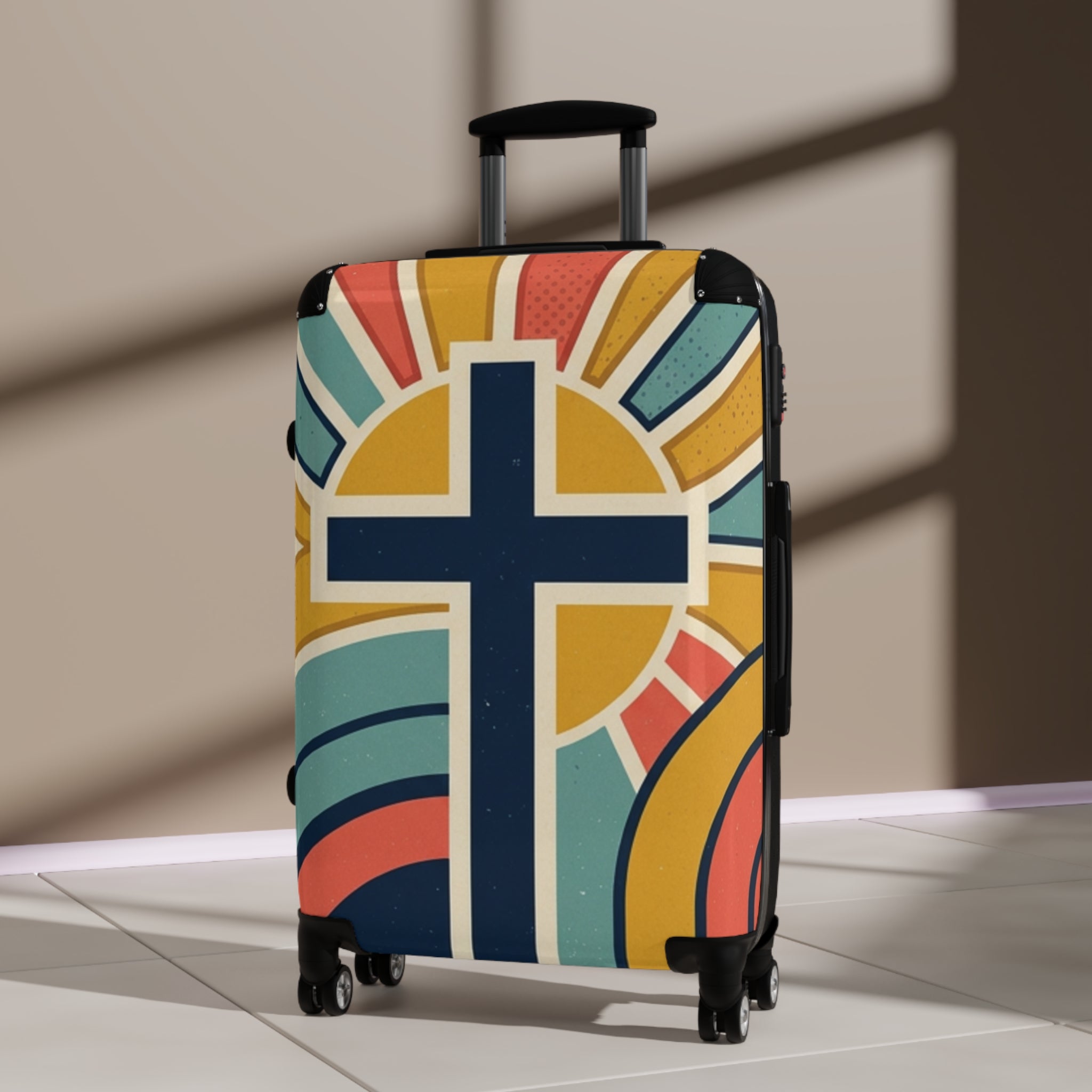 Christian Cross Carry-On Suitcase — Retro Sunrise Faith Luggage