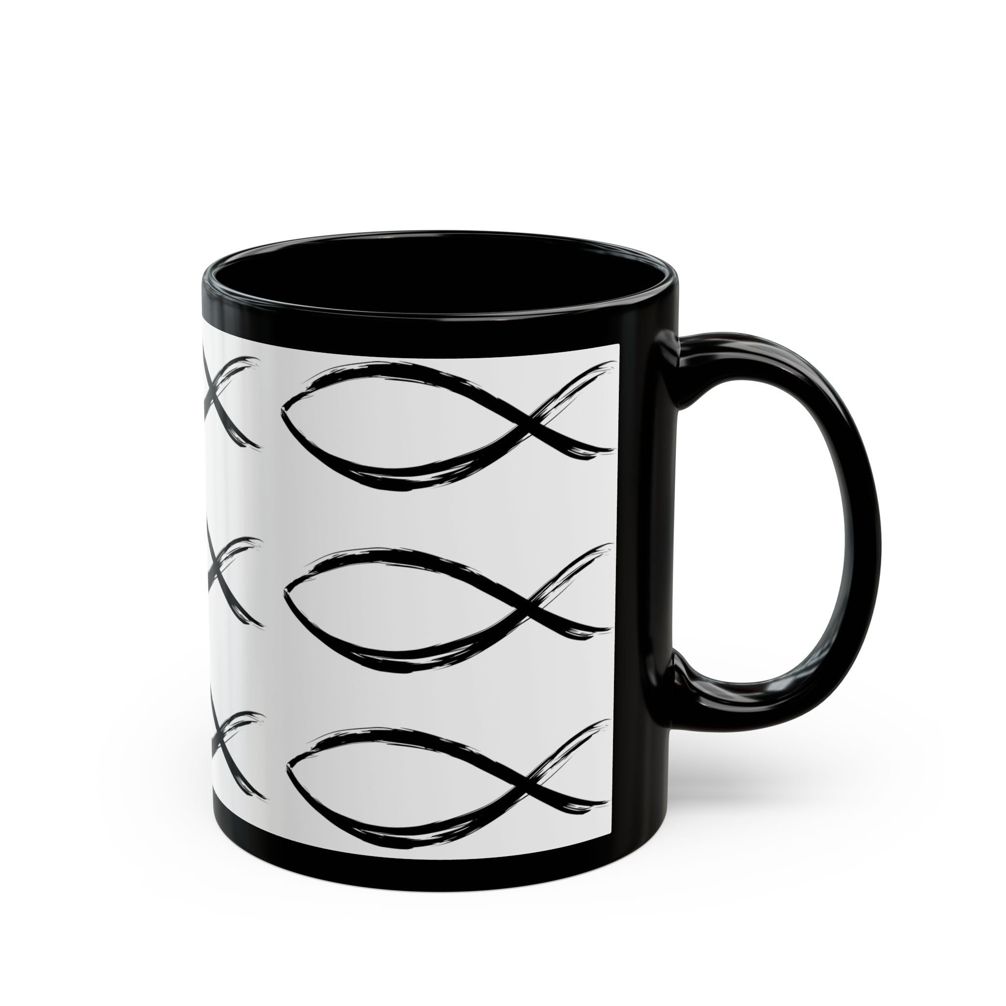 Christian Fish Pattern Mug | Black Ceramic Coffee Mug