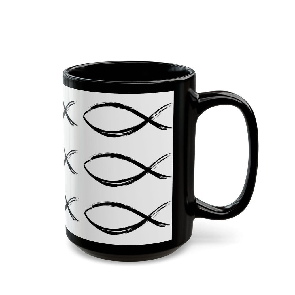 Christian Fish Pattern Mug | Black Ceramic Coffee Mug