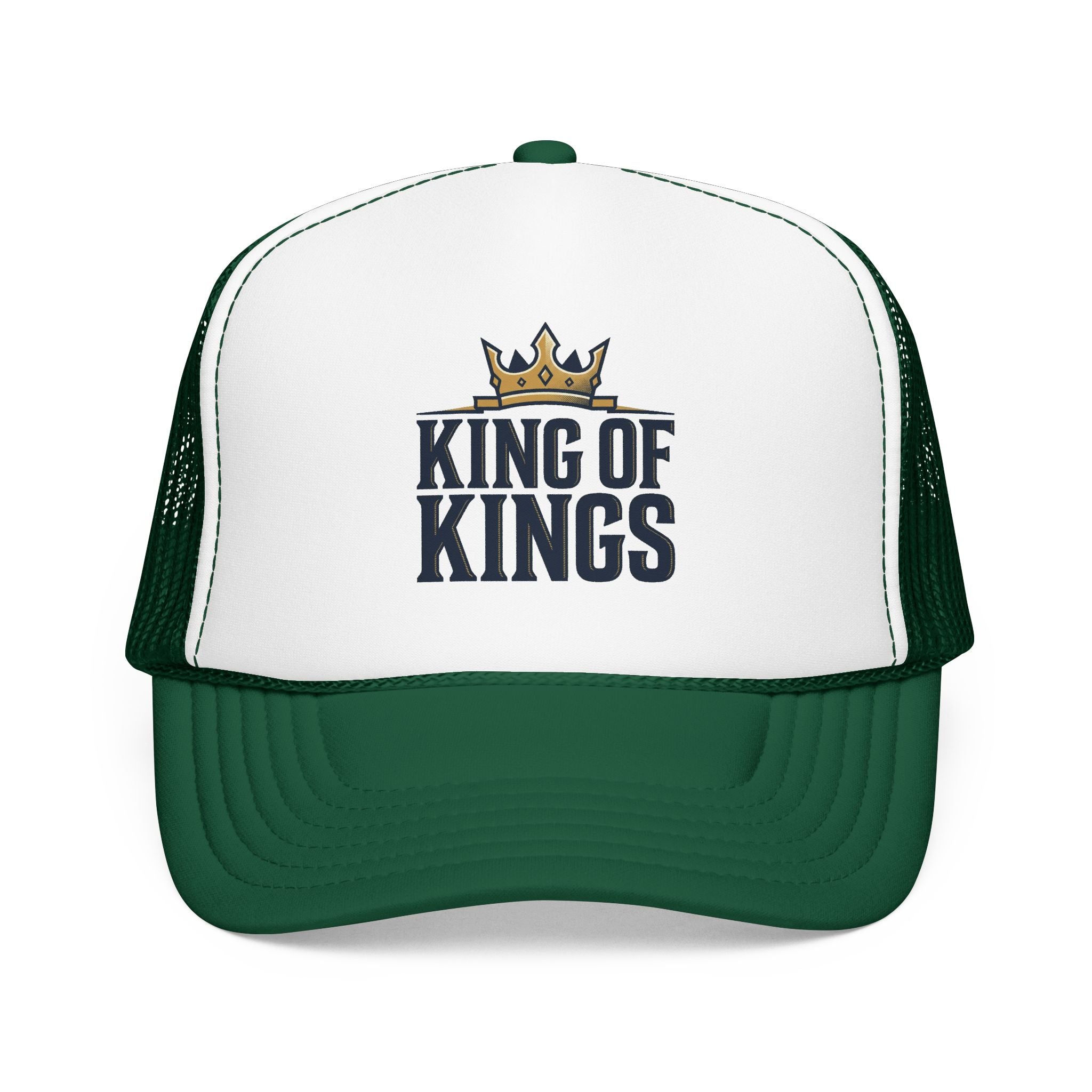 King of Kings Trucker Hat – Foam Mesh Baseball Cap with Gold Crown Design