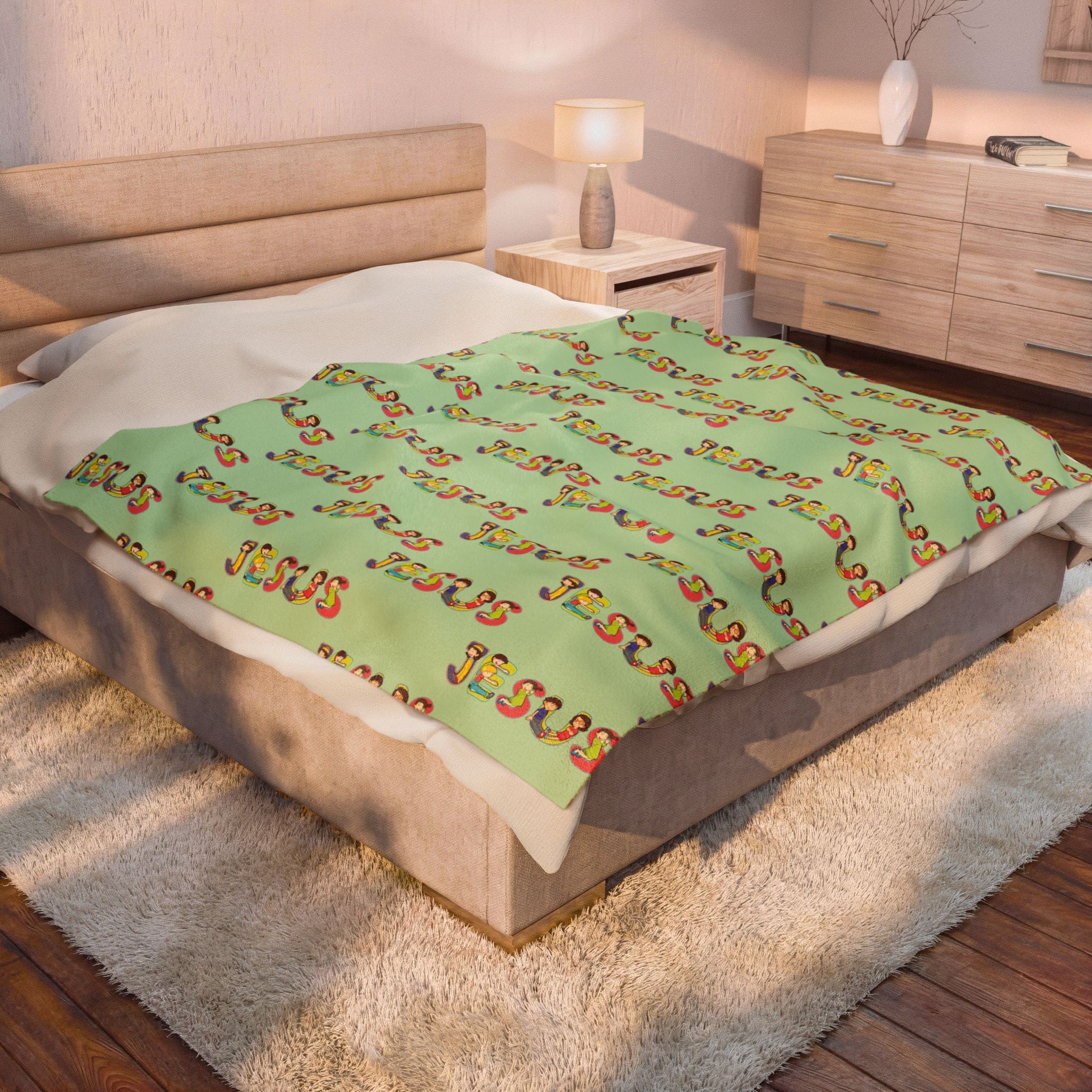 Jesus Velveteen Blanket | Monochrome Religious Throw