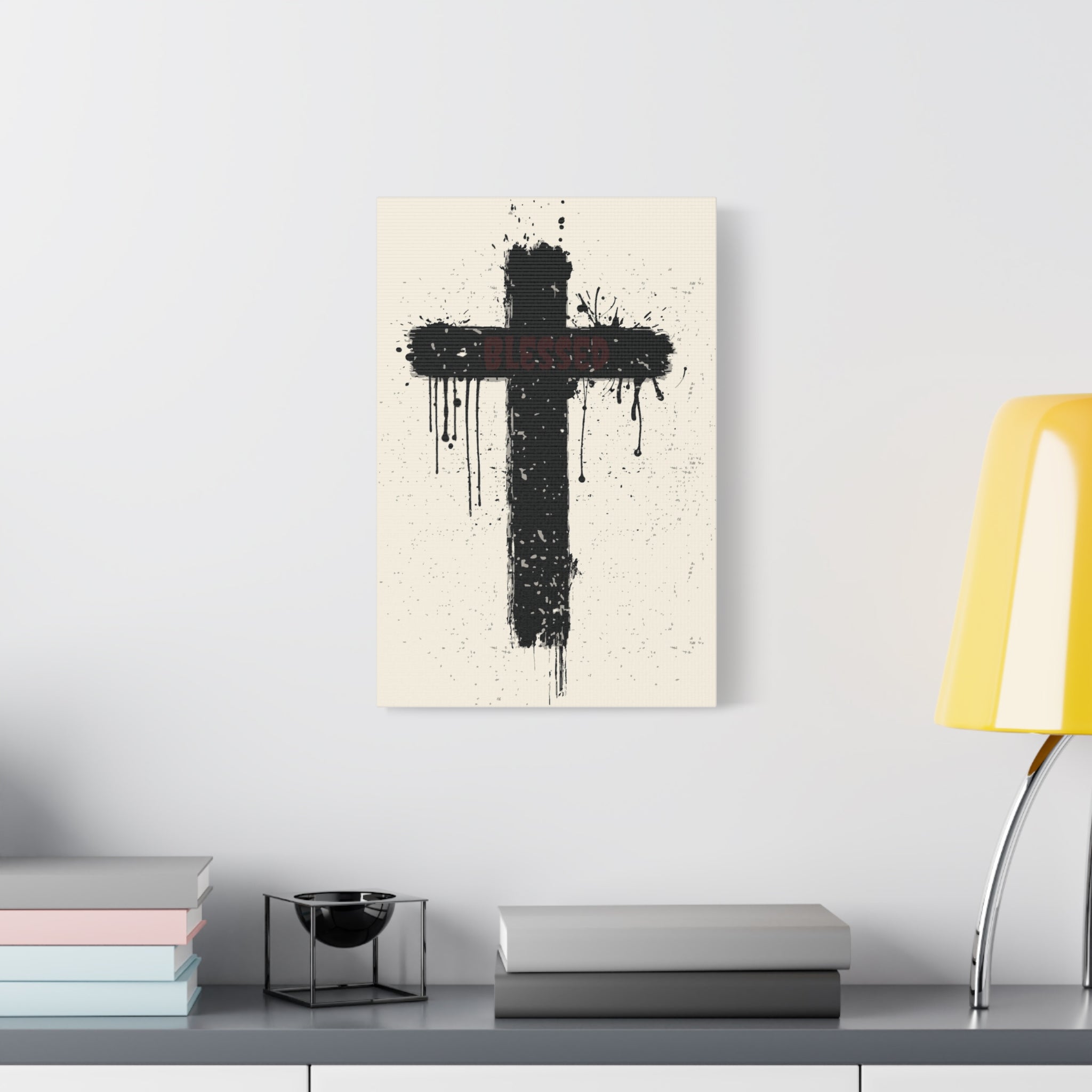 Black Drip Cross Matte Canvas