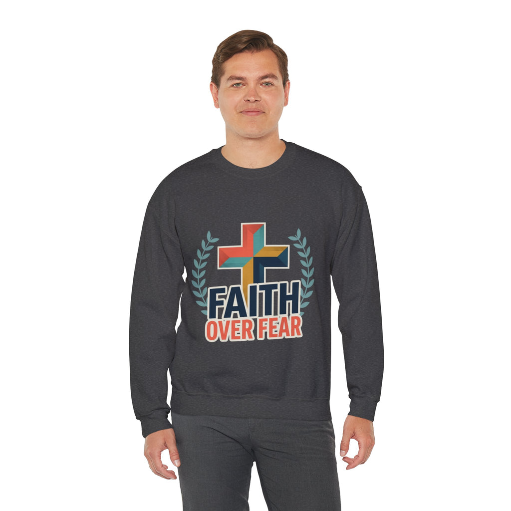 Faith Over Fear Crewneck Sweatshirt — Christian Cross Inspirational Pullover