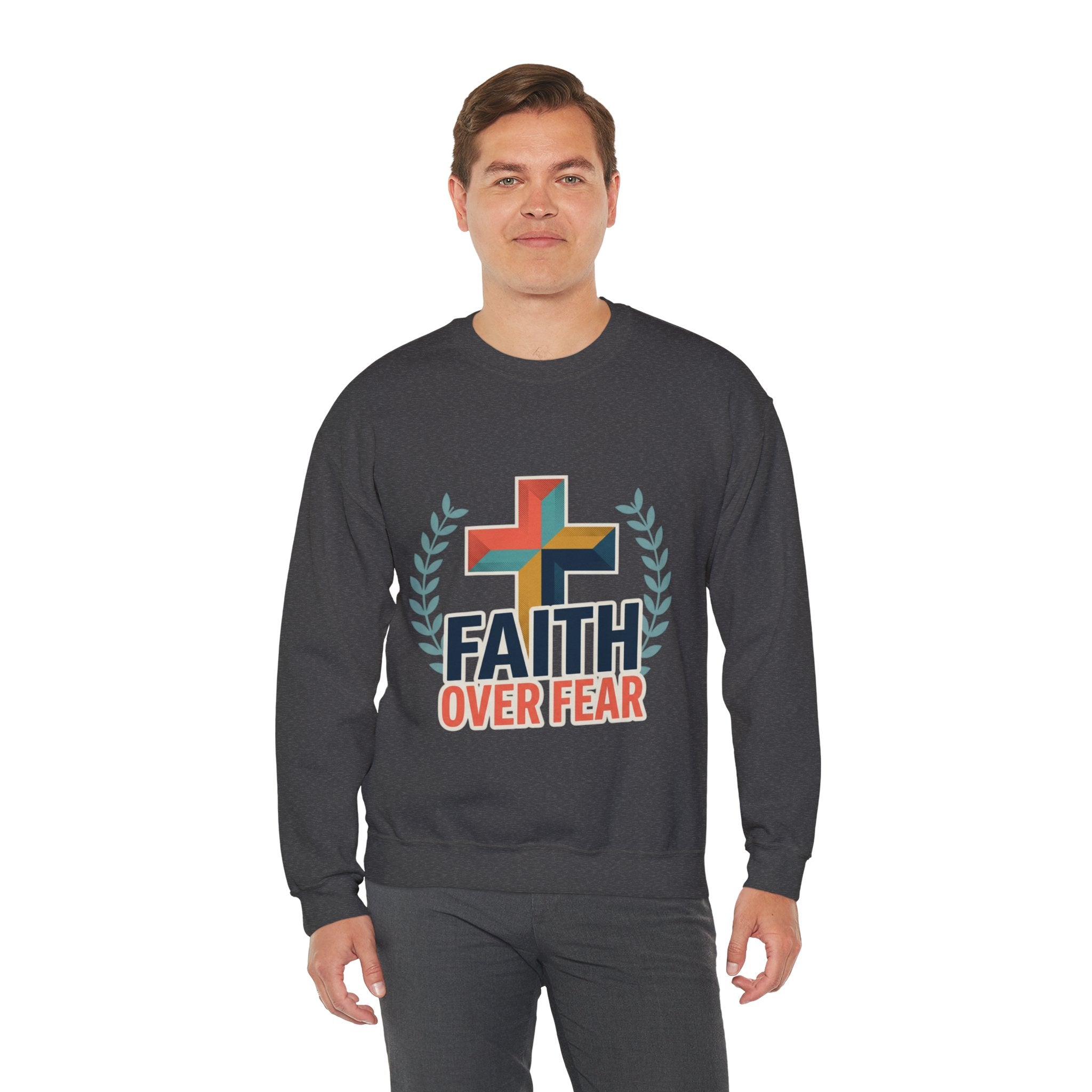 Faith Over Fear Crewneck Sweatshirt — Christian Cross Inspirational Pullover