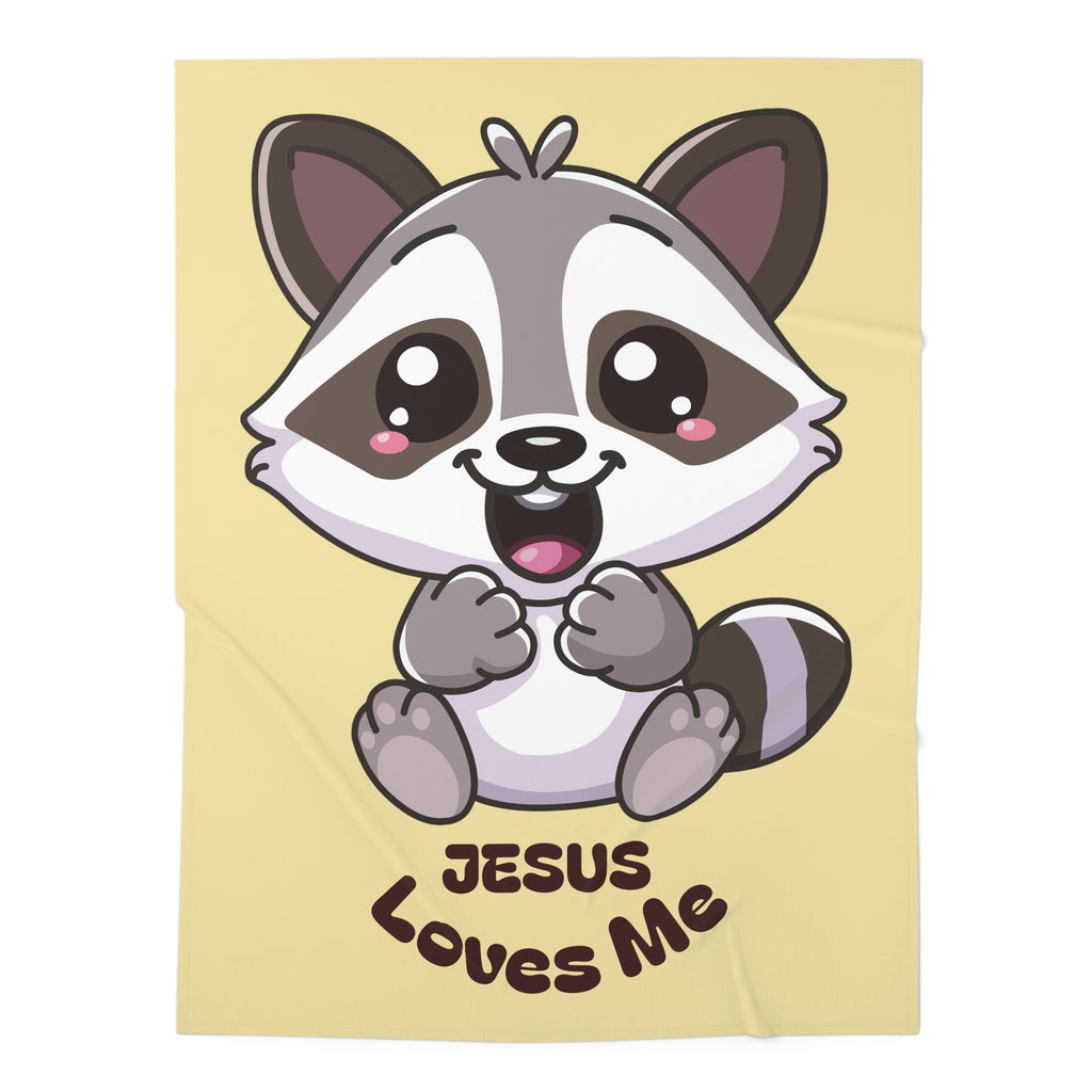 Cute Raccoon Jesus Loves Me Baby Swaddle Blanket | Religious Nursery Yellow