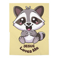 Cute Raccoon Jesus Loves Me Baby Swaddle Blanket | Religious Nursery Yellow