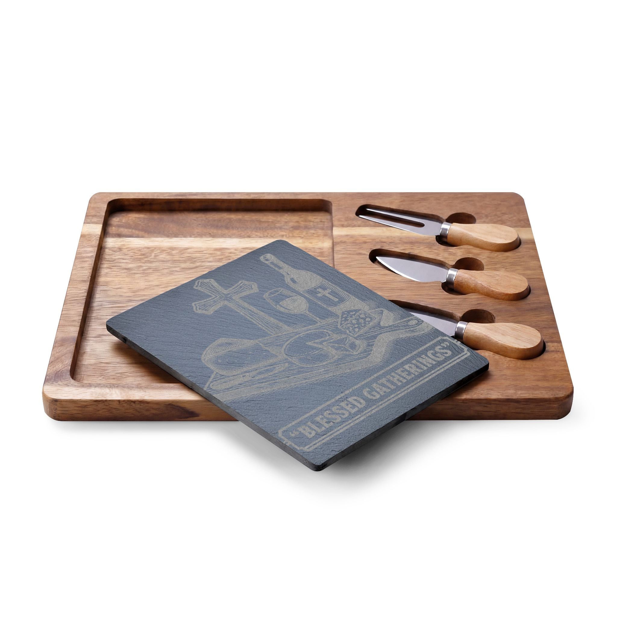 Charcuterie Board with Slate Insert & Cheese Knives blesses Gatherings