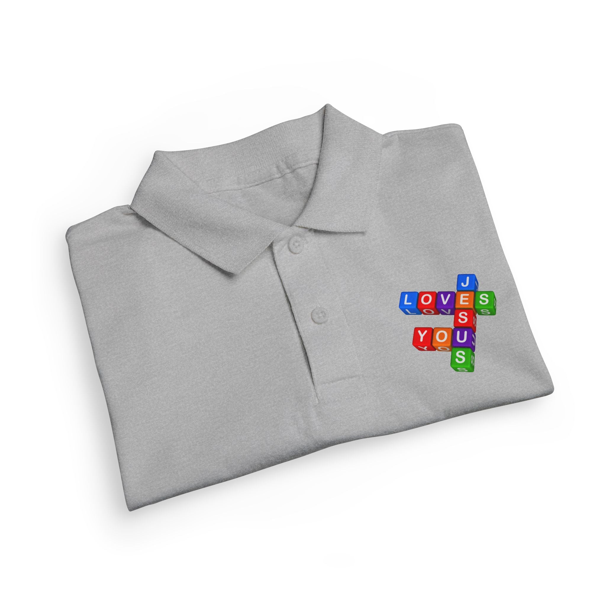 Jesus Loves You cross block design Youth Polo