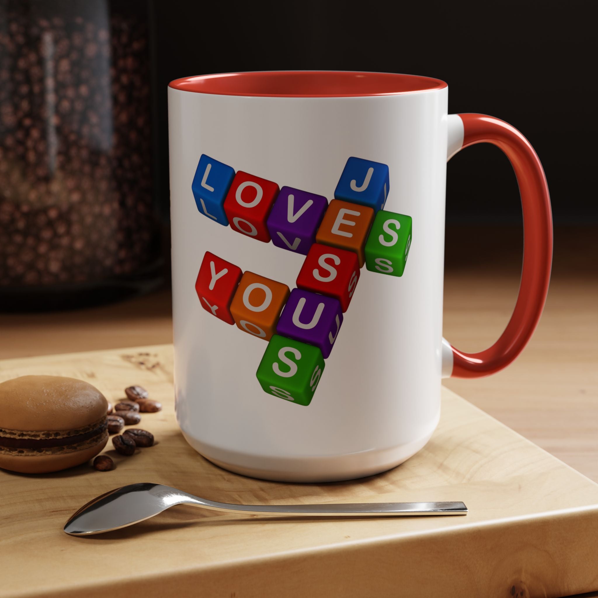 Colorful Letter Blocks 'Jesus Loves You' Mug | Accent Coffee Mug