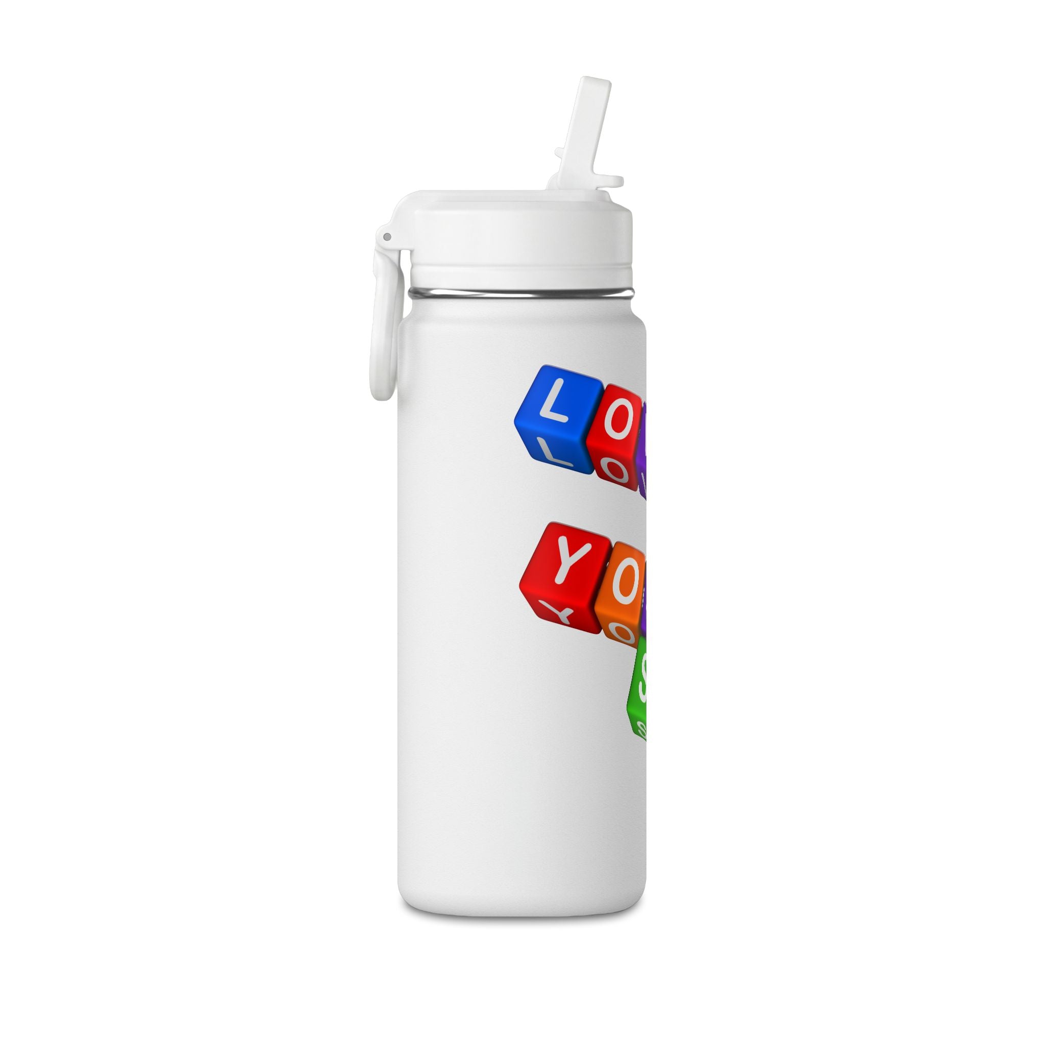 Color Block Letter Cubes Loves You Water Bottle | 20oz Mini