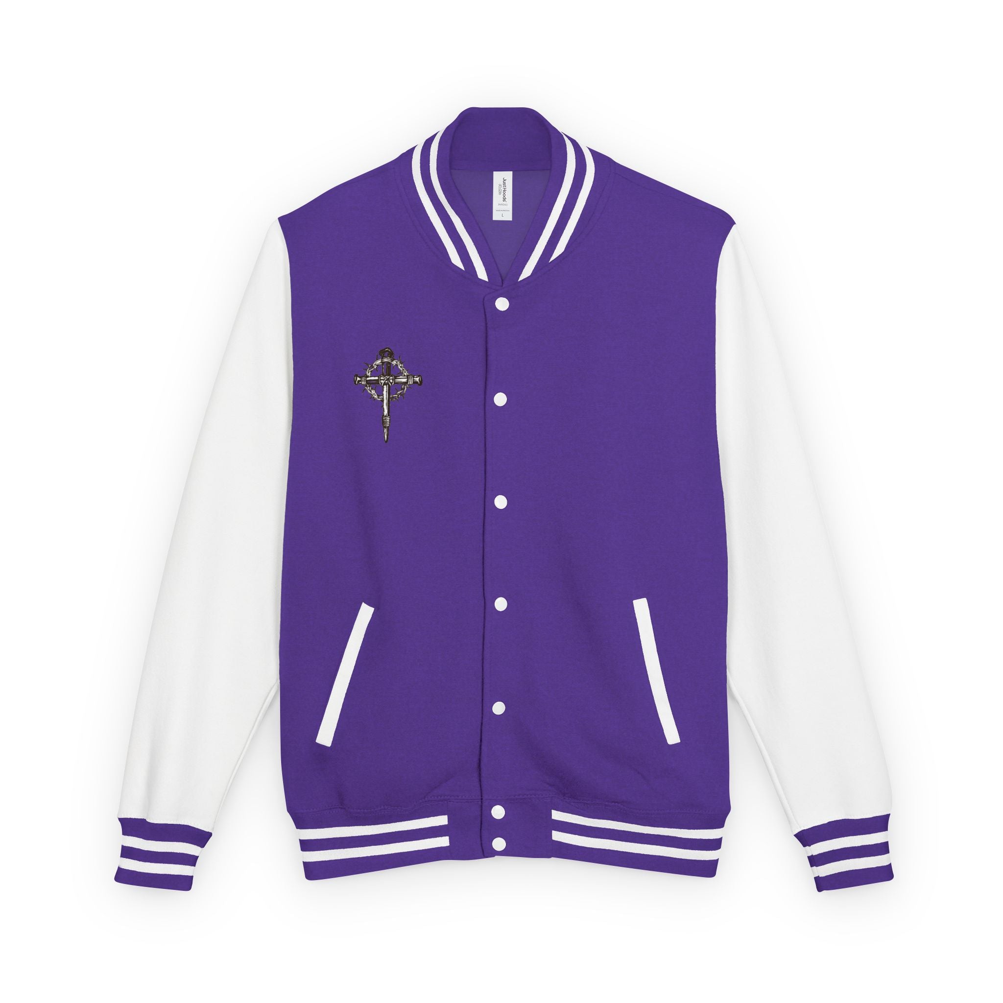 Gothic Cross Nail Emblem Letterman Jacket | Red White Varsity