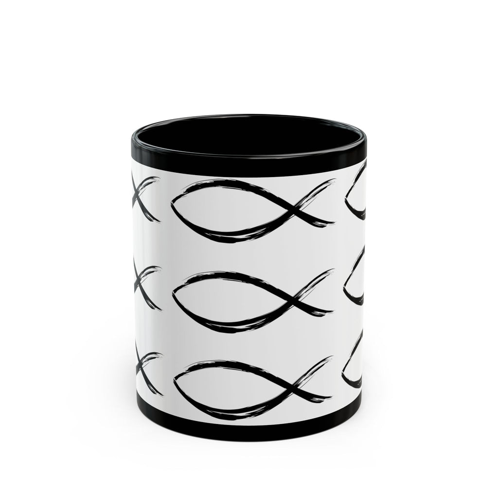 Christian Fish Pattern Mug | Black Ceramic Coffee Mug