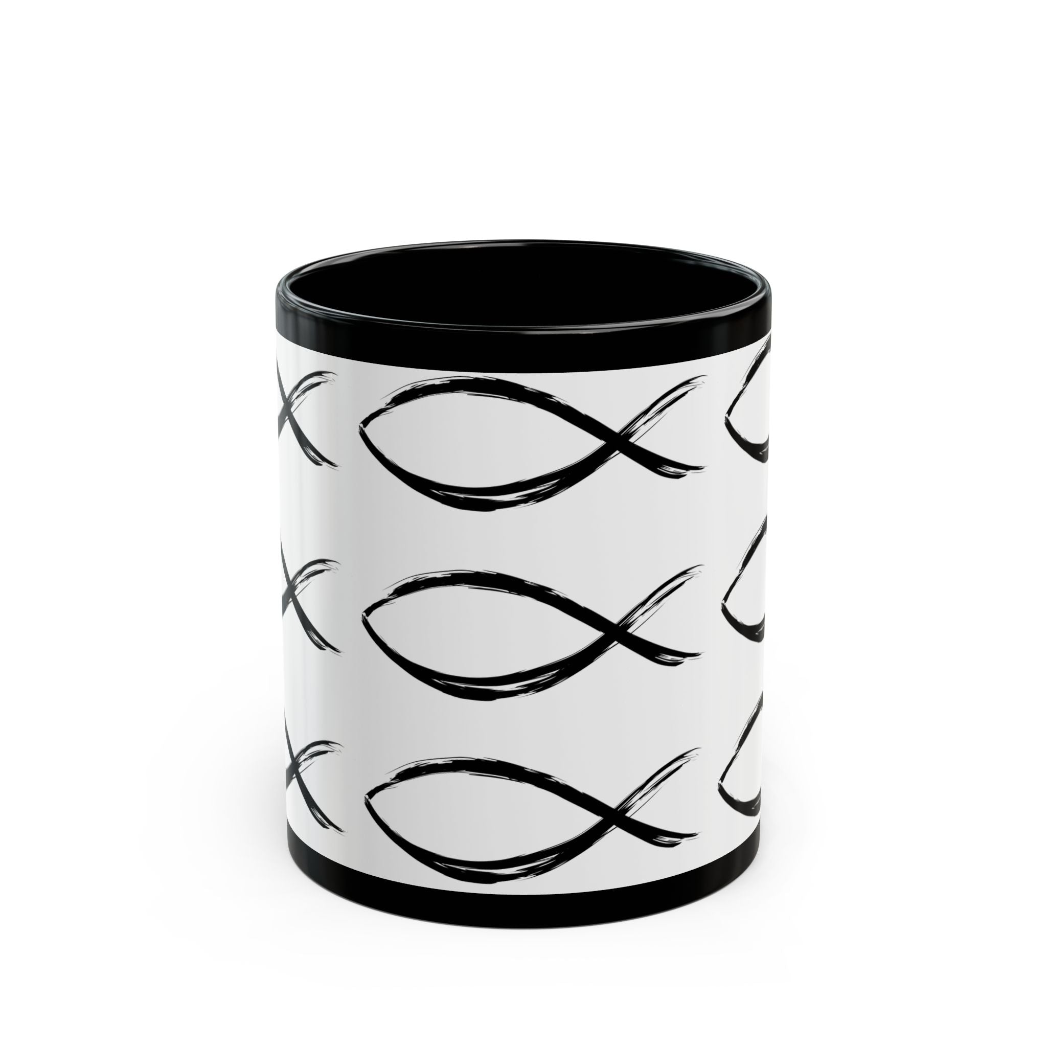 Christian Fish Pattern Mug | Black Ceramic Coffee Mug